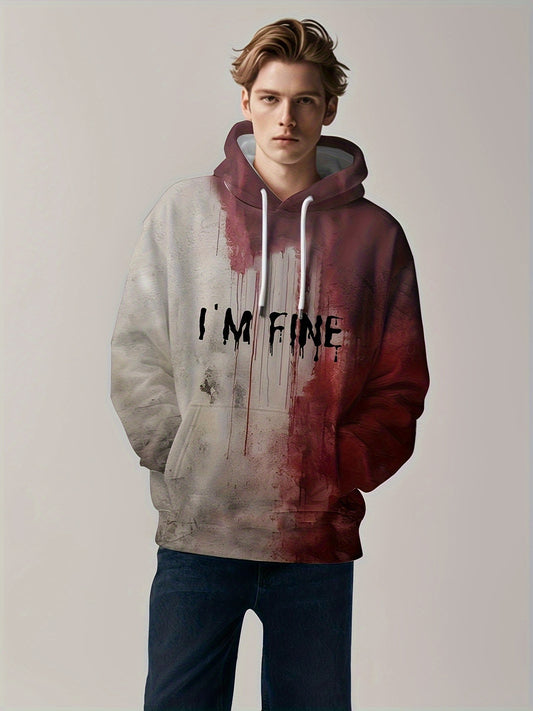 Men's Melting Text Print Hoodie "I am Fine" Double Sided Rock n Royalty Designs