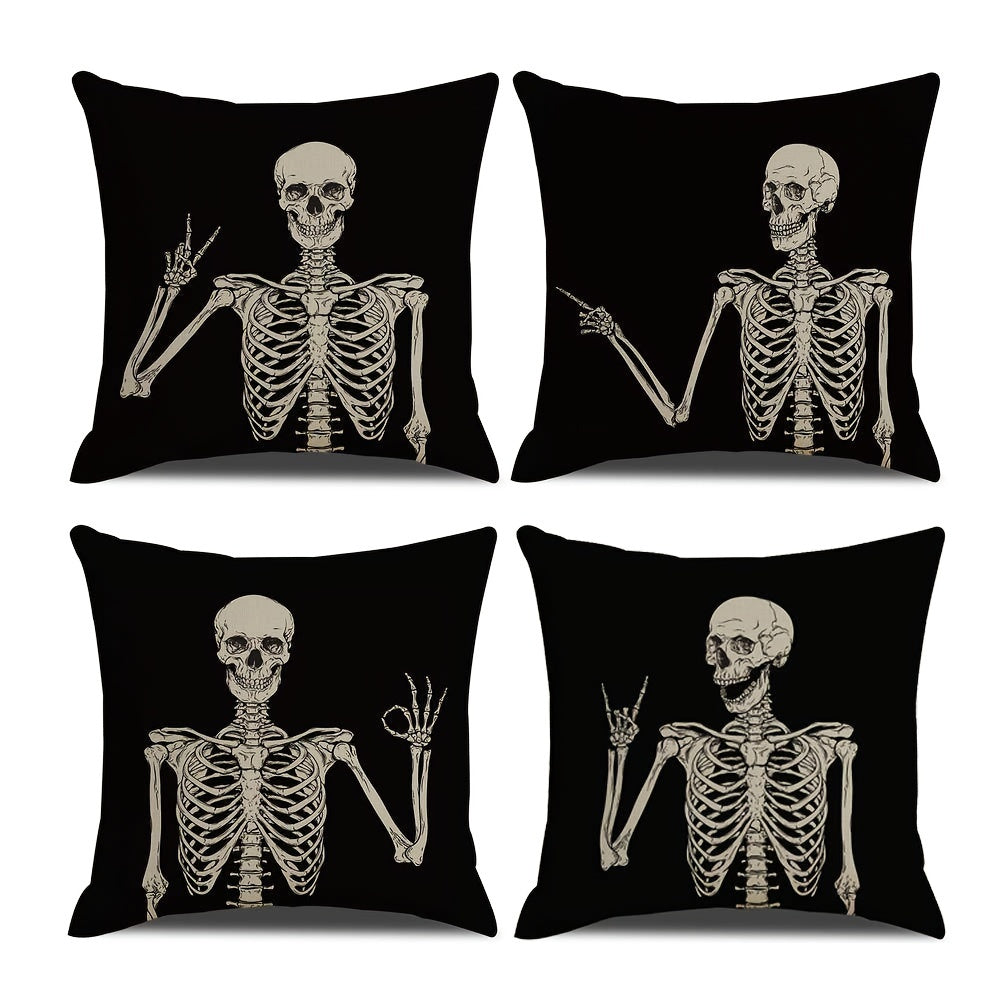 4pcs Skully Linen Blend Throw Pillow Case - Rock n Royalty Designs