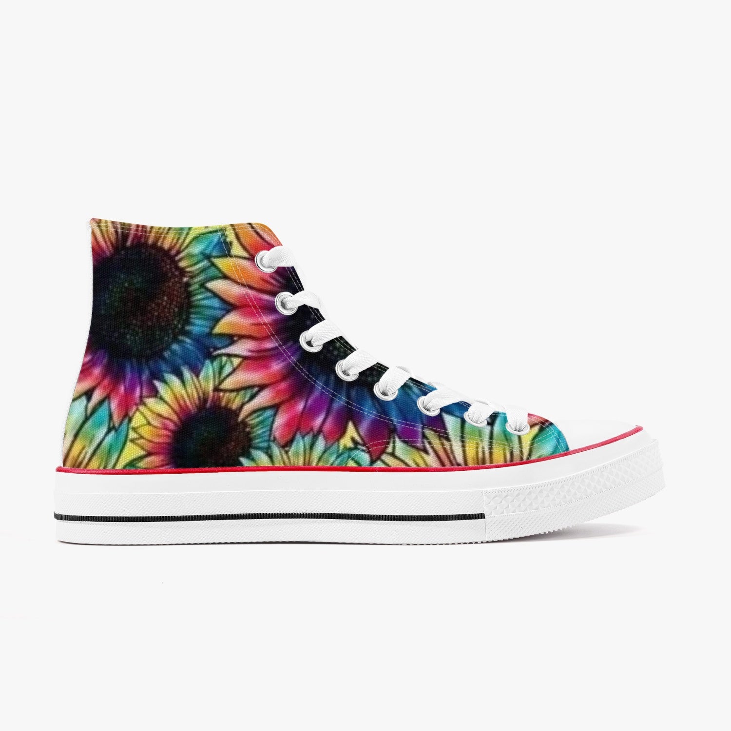 "Vibrant Tie-Dye Sunflower High-Top Sneakers - Rock N Royalty Collection" Vibrant Tie-Dye Sunflower High-Top Sneakers - Kicks - Rock N Royalty Collection"