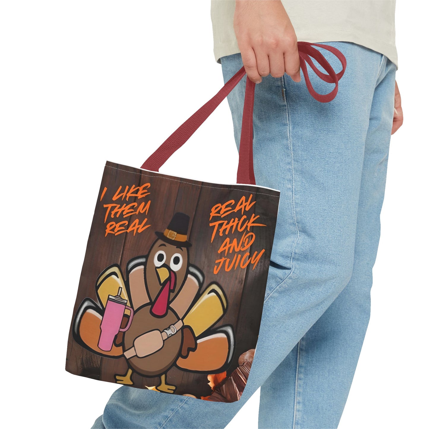 "Real Thick and Juicy Turkey Thanksgiving Tote Bag | Funny Holiday Shopping Bag" Printify