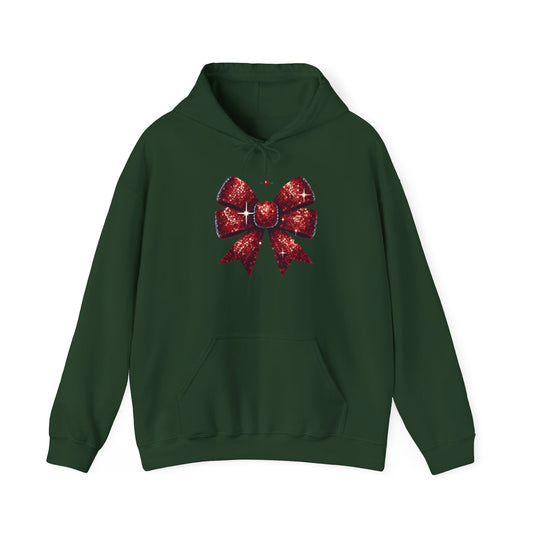 "Red Glitter Bow Hoodie | Christmas Holiday Sweatshirt" Printify