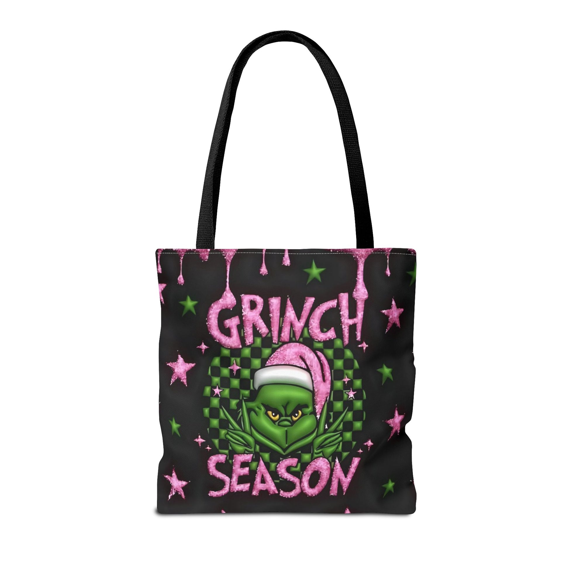 "Grinch Season Tote Bag - Christmas Holiday Shopping Handbag with Pink and Green Design" Printify