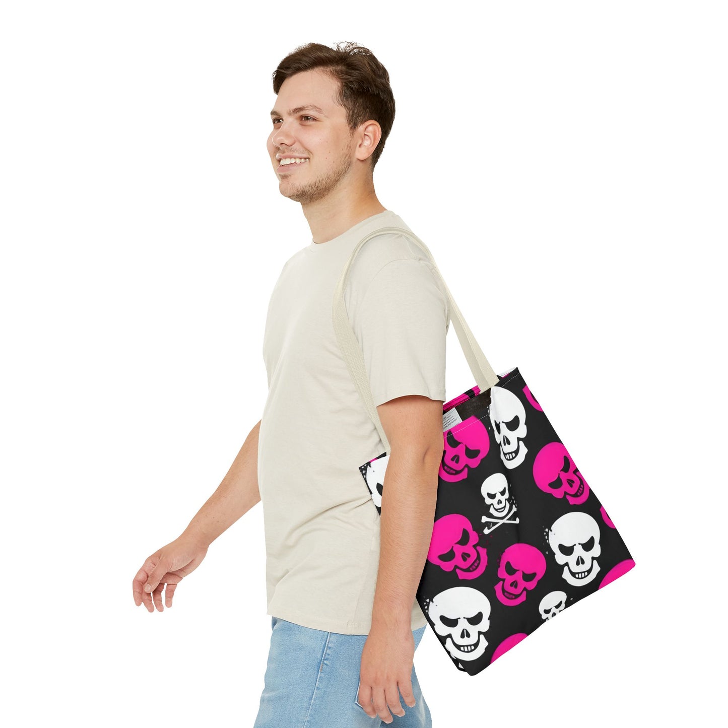 BLK WHT PINK SKULL - Tote Bag (AOP) - Rock n Royalty Designs