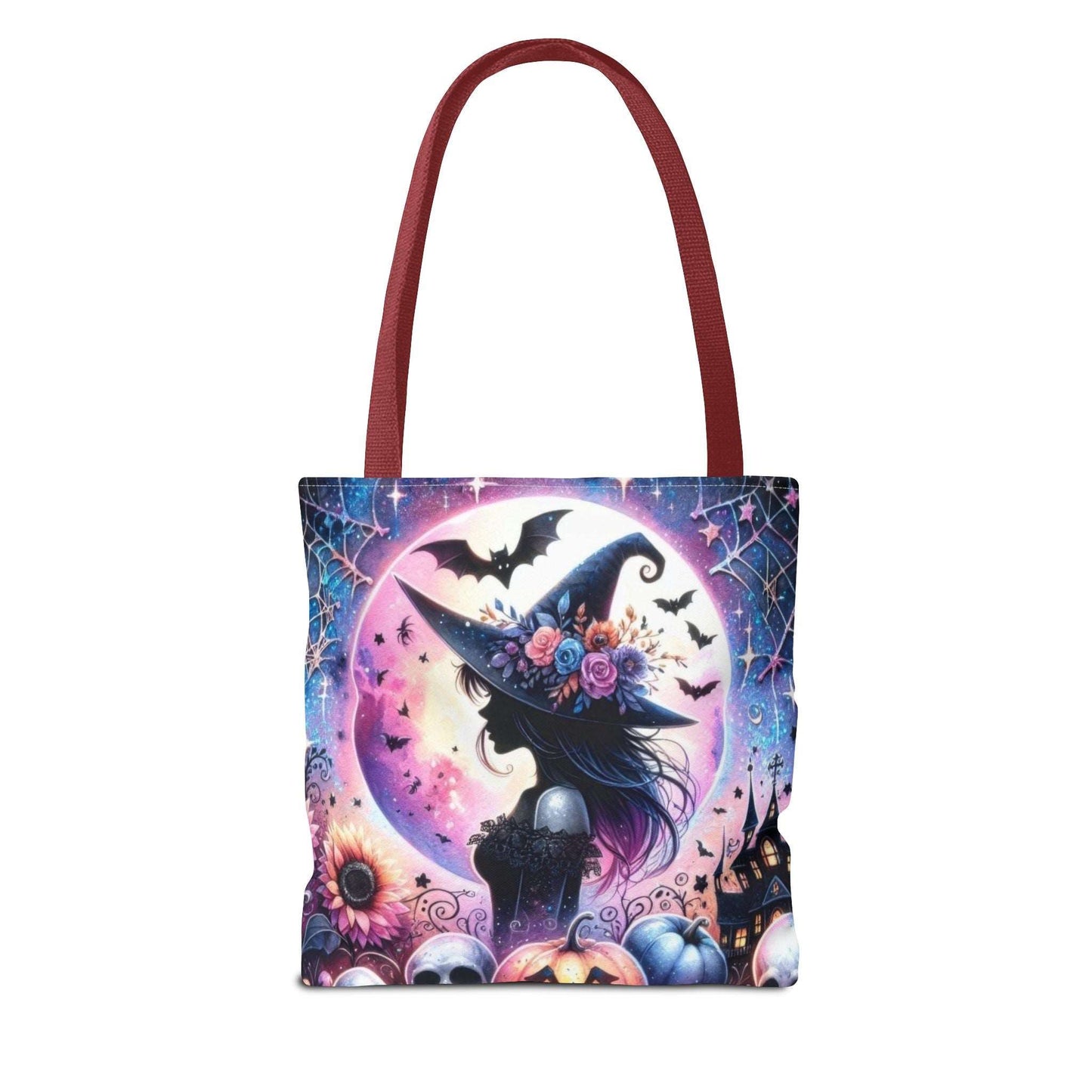 "Mystical Witch Tote Bag - Celestial Moon and Bat Design (AOP)"