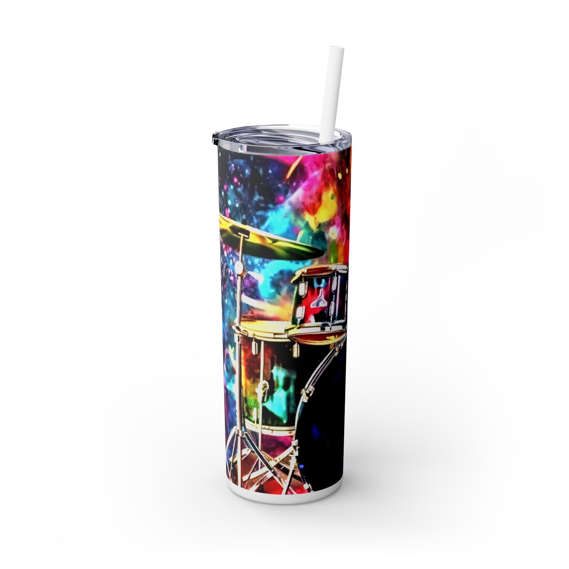 VIVID DRUMSET  Skinny Tumbler with Straw, 20oz Printify