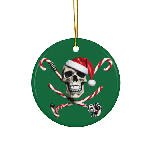 SKULL SANTA HAT - CROSSED CANDY CAN3S - Ceramic Ornament, 4 Shapes - Rock n Royalty Designs