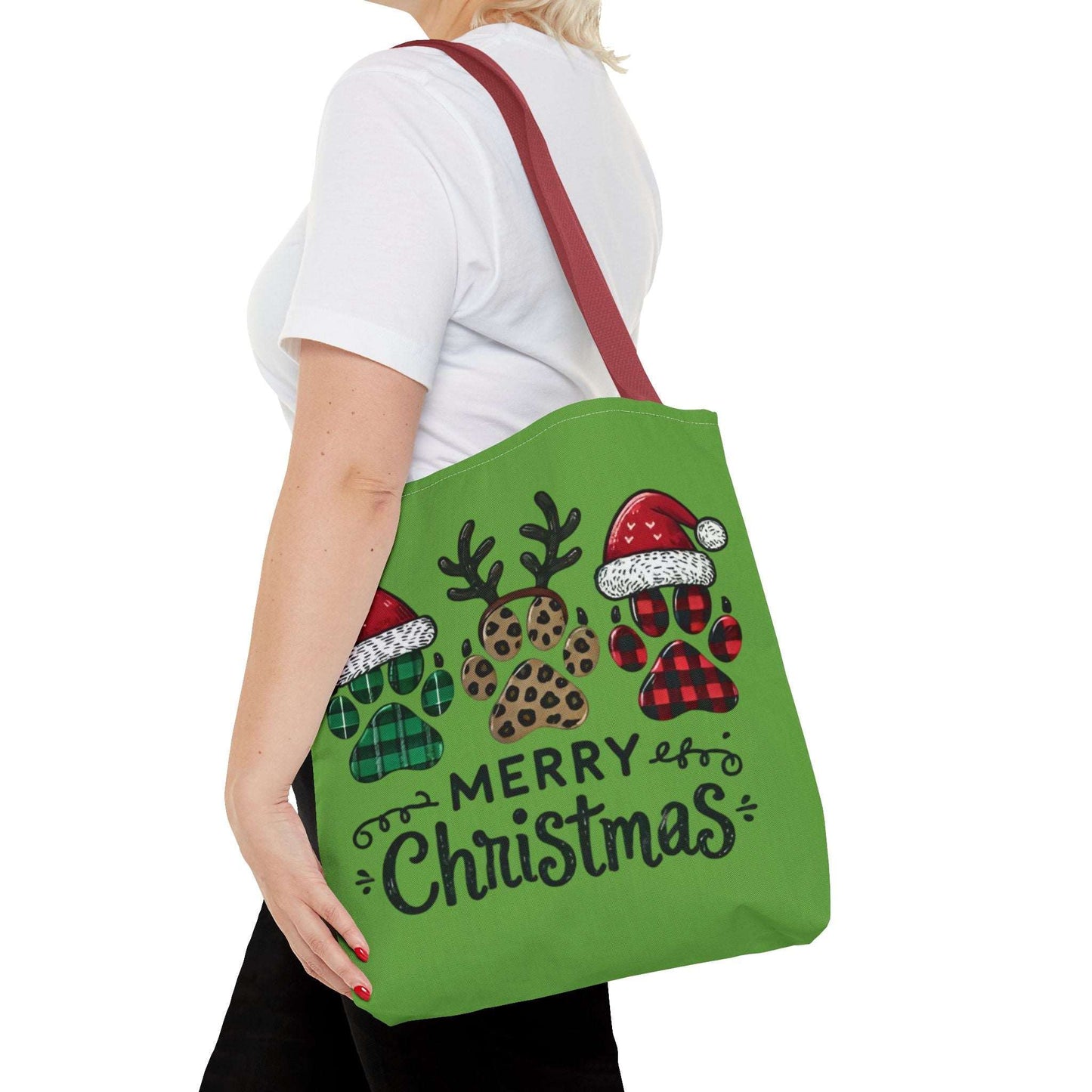 "Merry Doggie Christmas: Festive Paw Print Tote Bag for Dog Lovers"