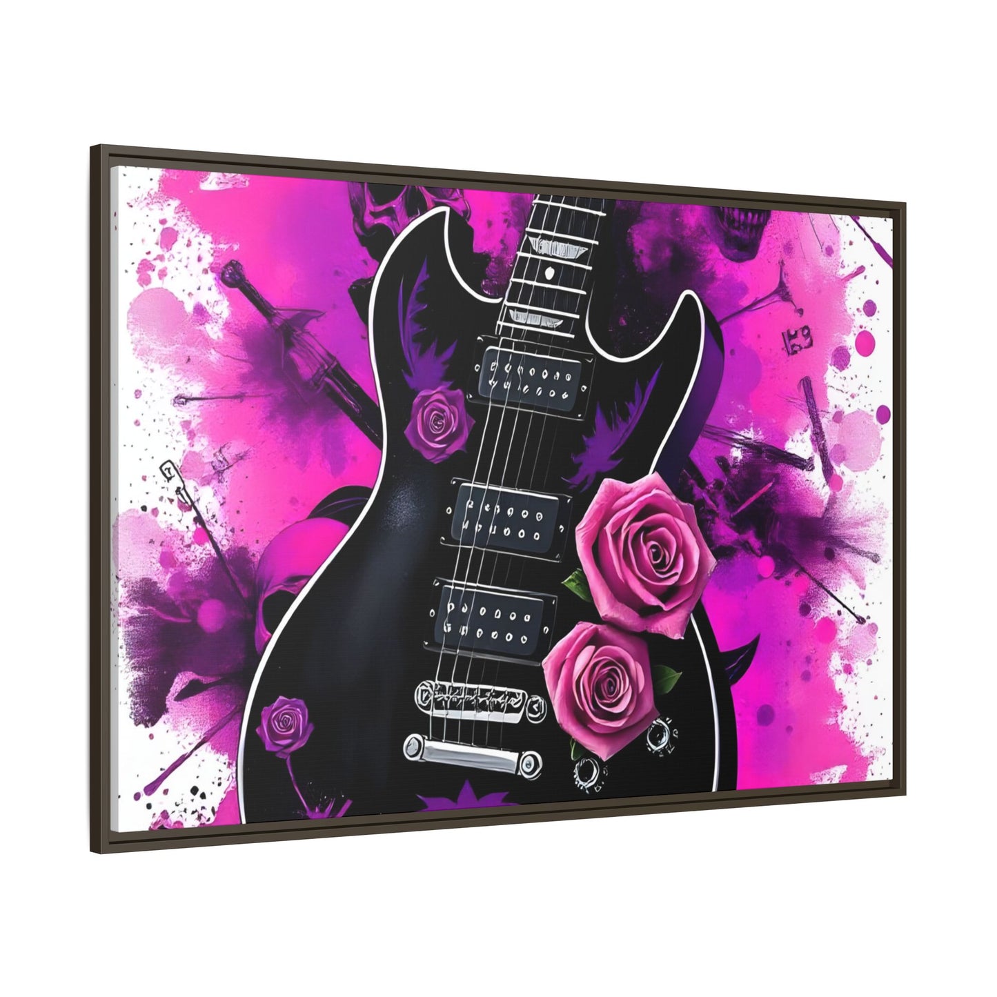 Canvas Art Print 1 of 4 - VIBRAINT Purple Guitar with Skulls and Pink Roses - Rock n Royalty Designs