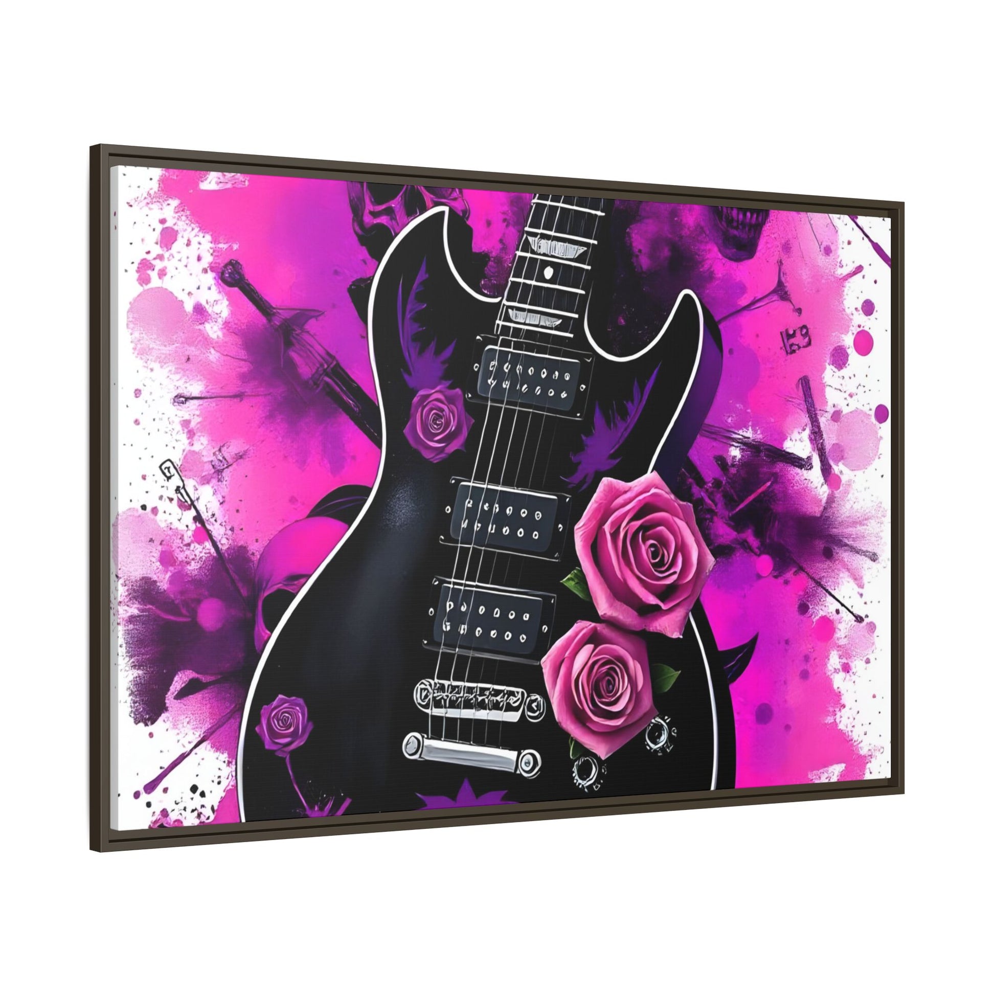 Canvas Art Print 1 of 4 - VIBRAINT Purple Guitar with Skulls and Pink Roses - Rock n Royalty Designs