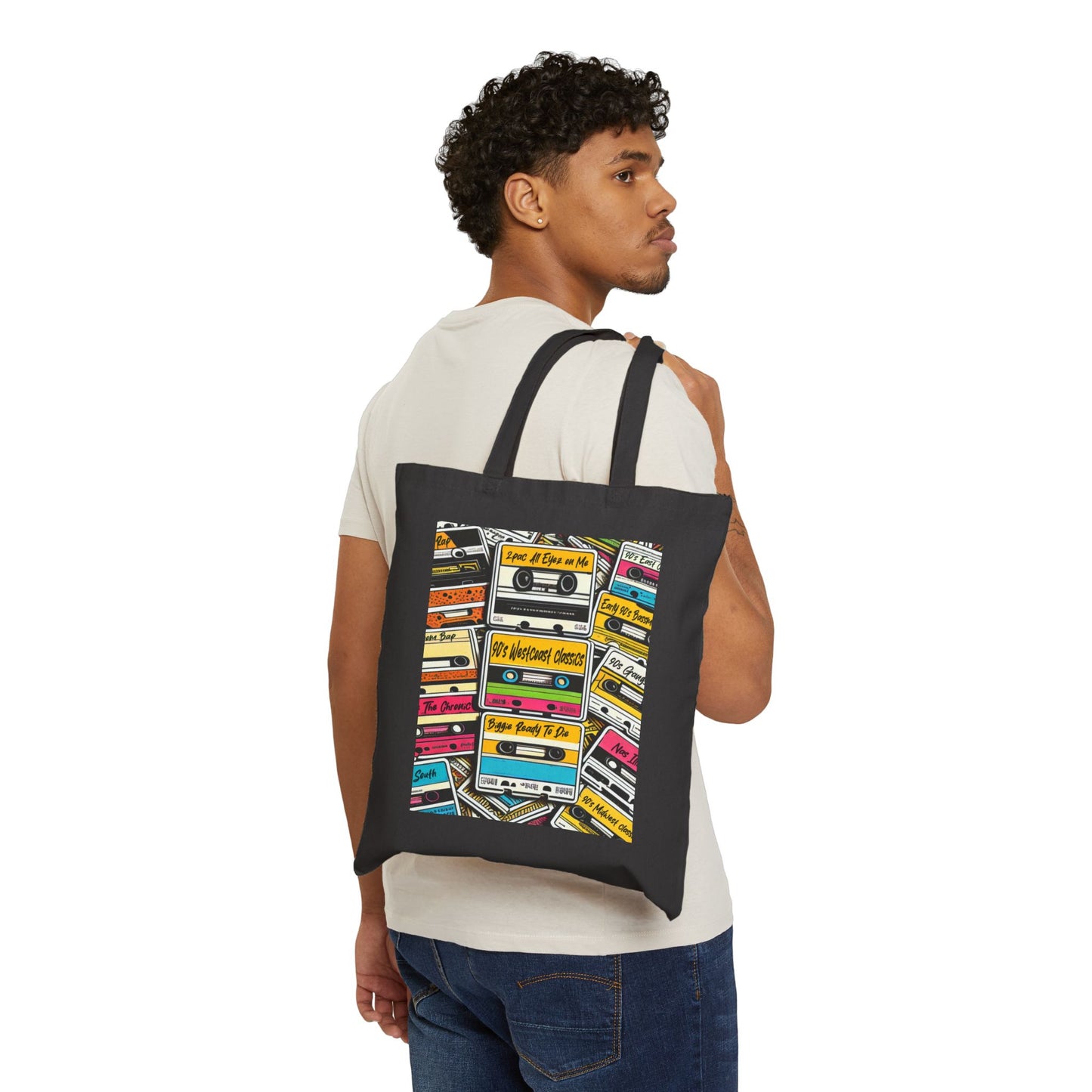 Colorful Cassette Tapes - 80s ERA -Cotton Canvas Tote Bag Printify