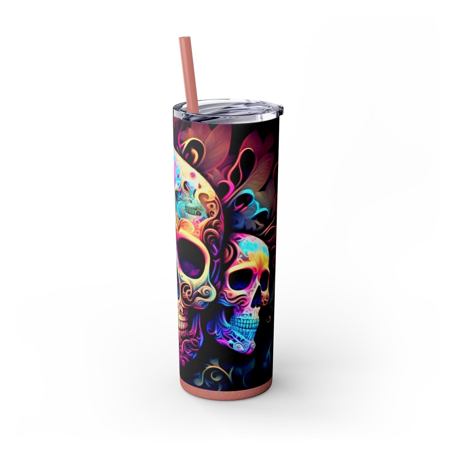 Vibraint Colorful Skulls -Skinny Tumbler with Straw, 20oz Printify