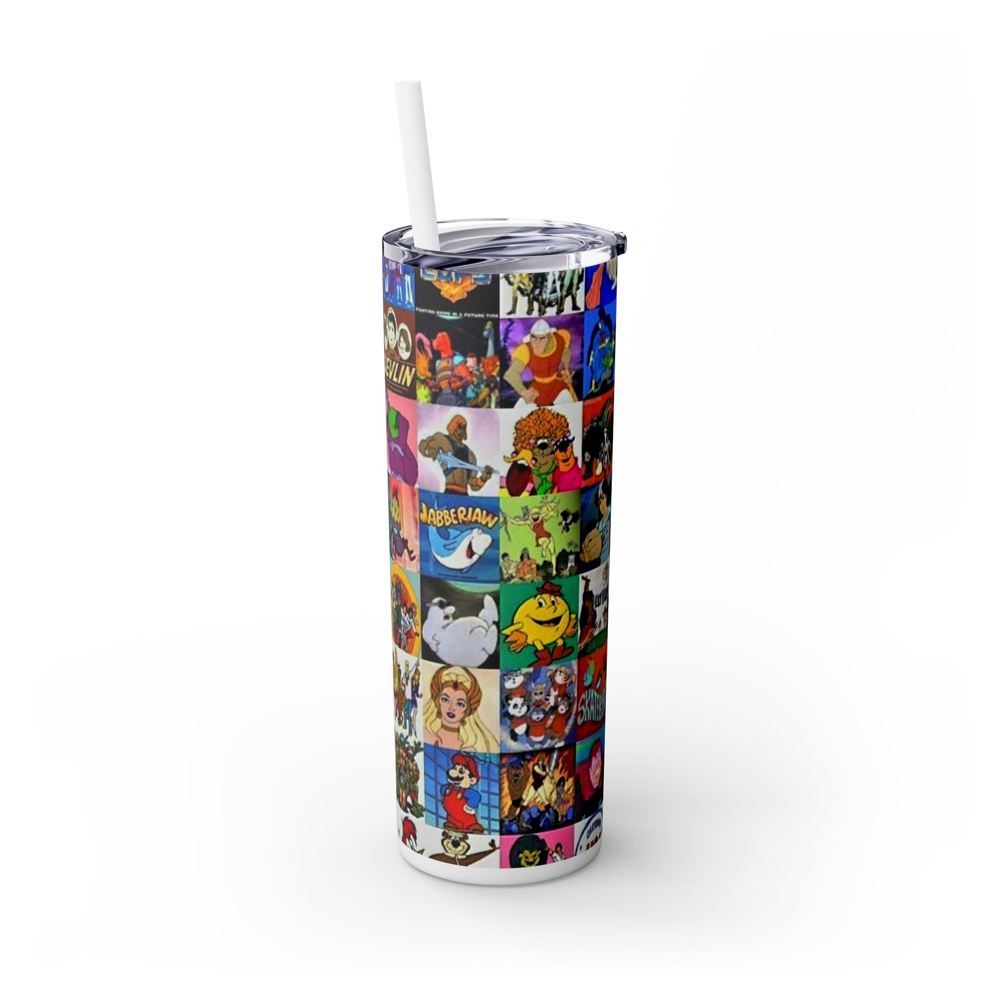 70S & 80S CARTOON CHARACTERS -Skinny Tumbler with Straw, 20oz - Rock n Royalty Designs