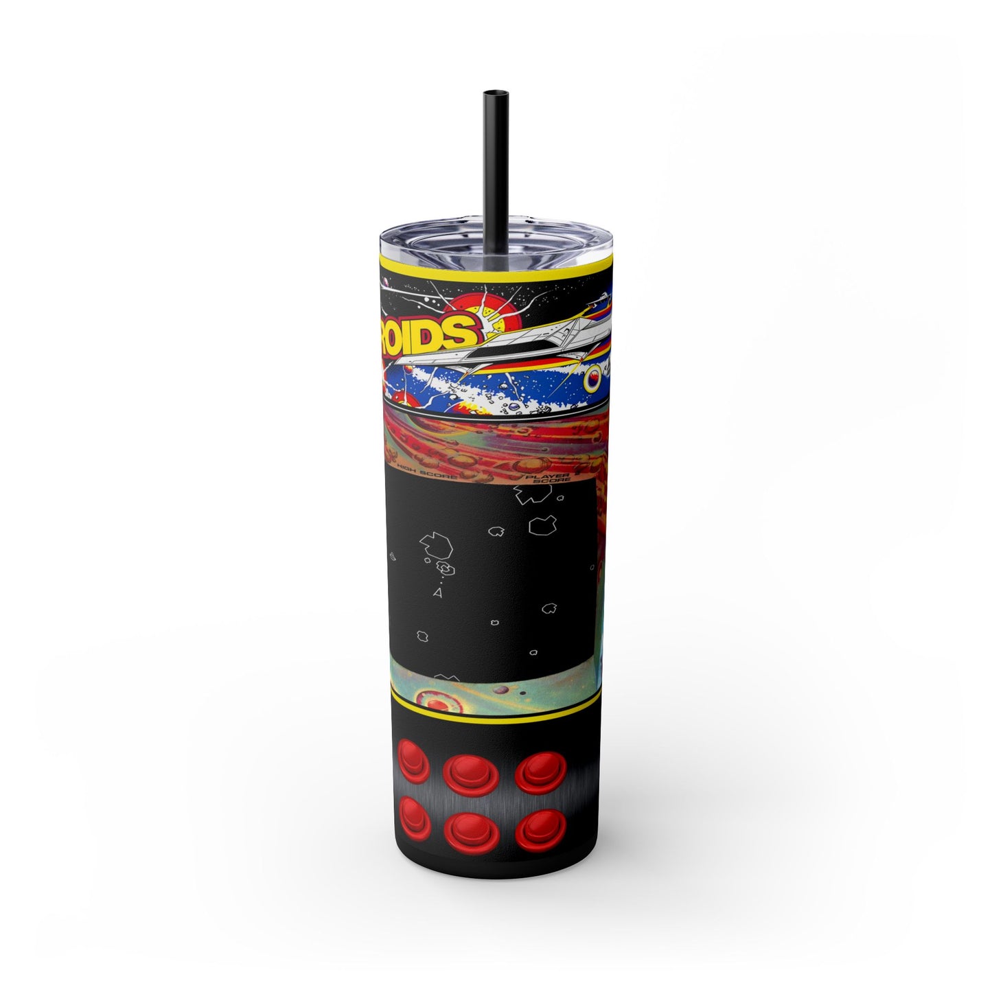 ASTROIDS ARCADE GAME - Skinny Tumbler with Straw, 20oz - Rock n Royalty Designs