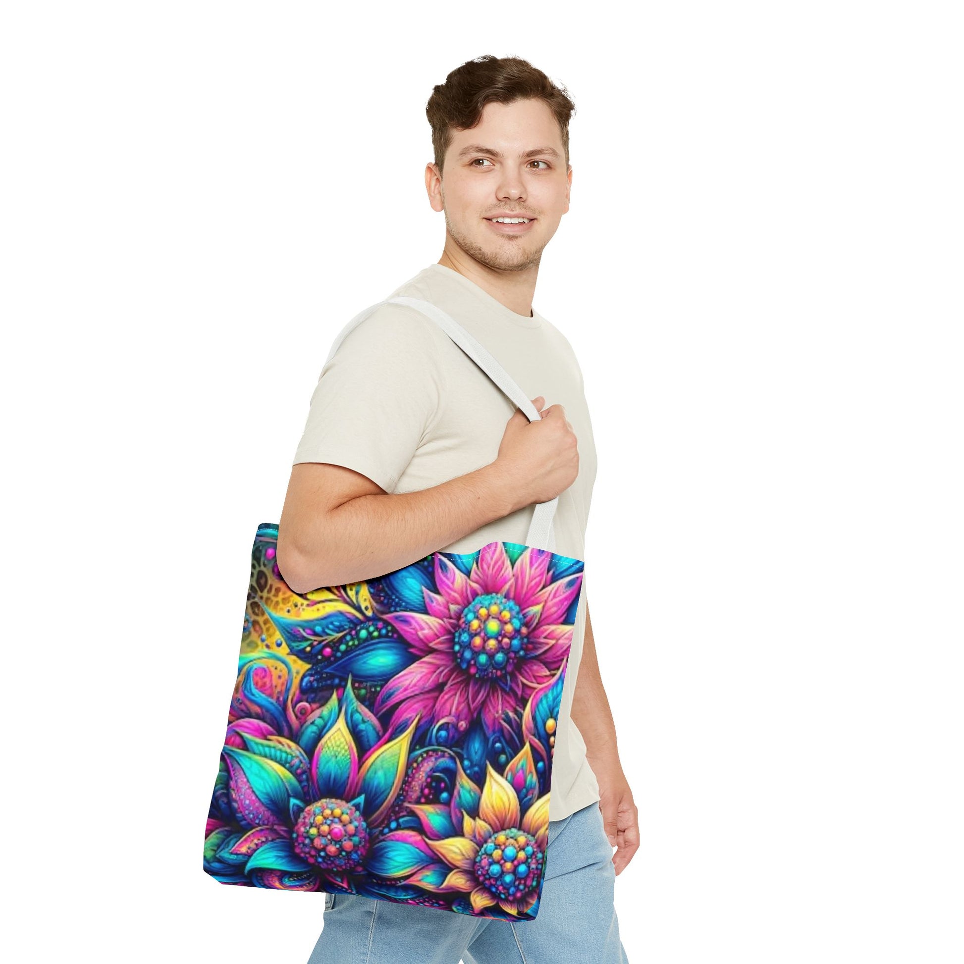 THREE BRIGHT FLOWER DESIGNS - Tote Bag (AOP) - Rock n Royalty Designs