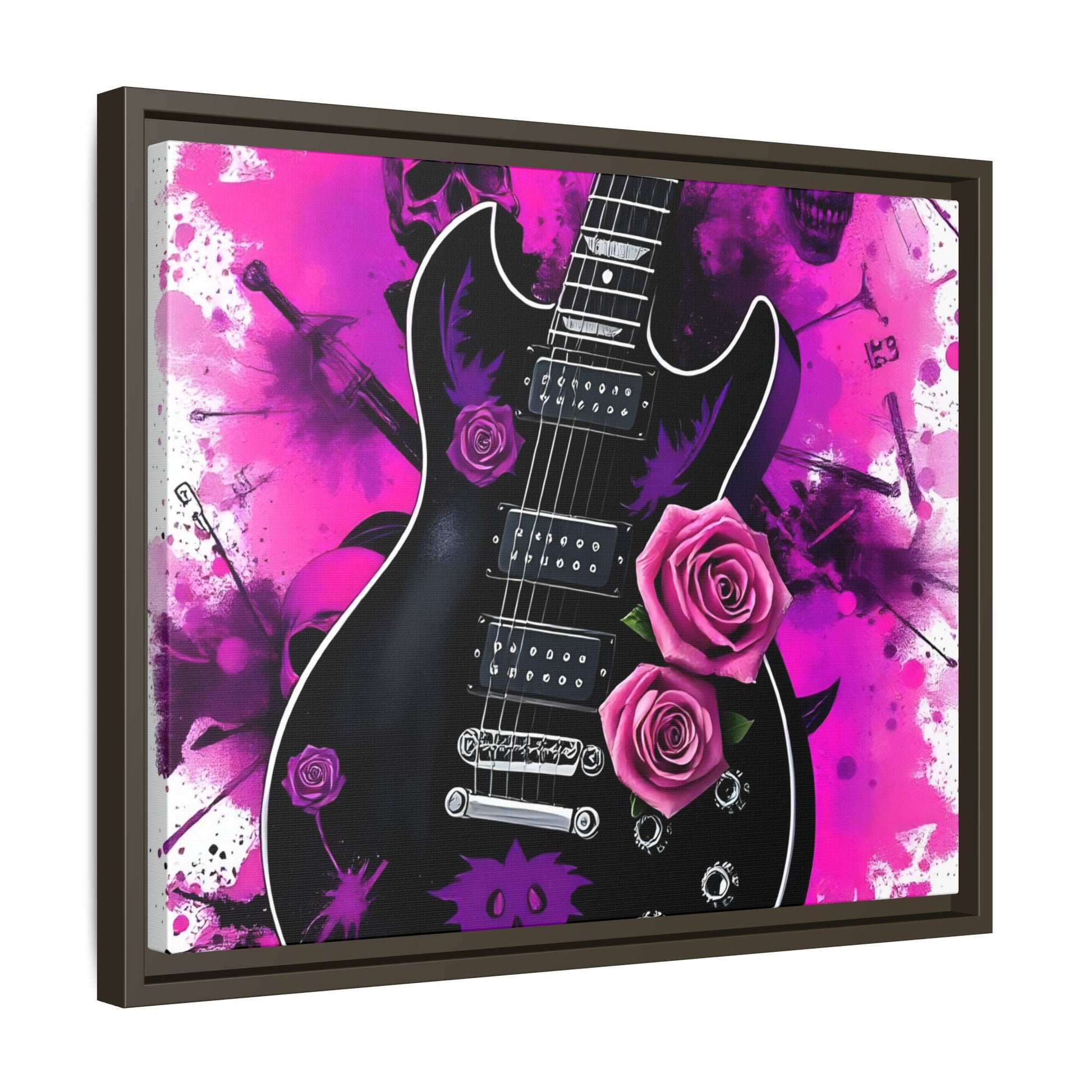 Canvas Art Print 1 of 4 - VIBRAINT Purple Guitar with Skulls and Pink Roses - Rock n Royalty Designs