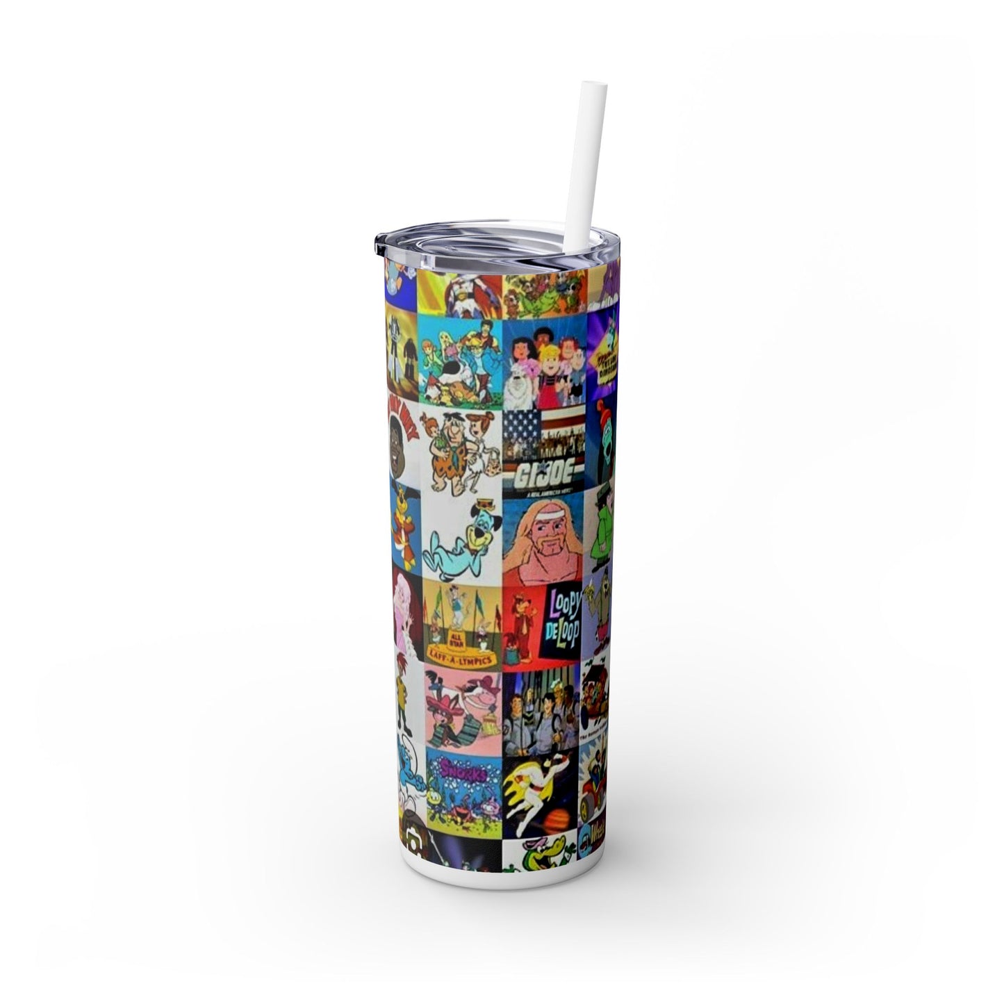 70S & 80S CARTOON CHARACTERS -Skinny Tumbler with Straw, 20oz - Rock n Royalty Designs