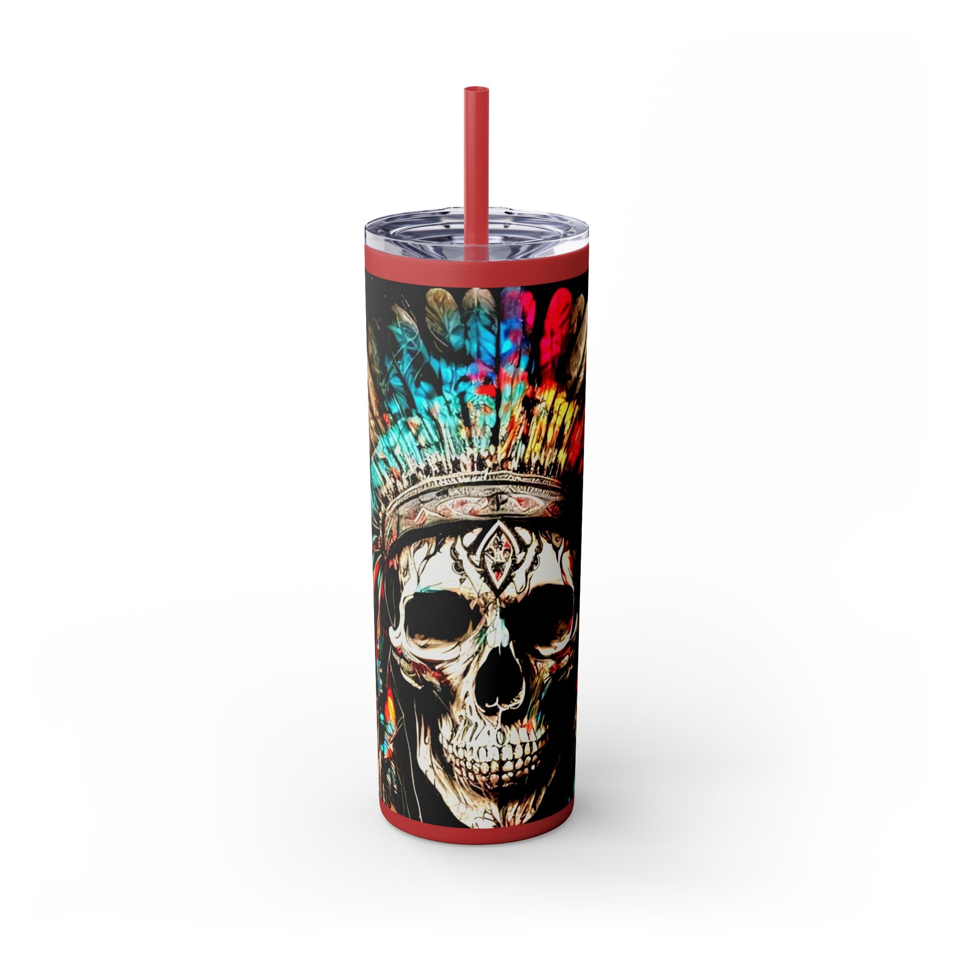 All colors Skull Indian - Skinny Tumbler with Straw, 20oz Printify