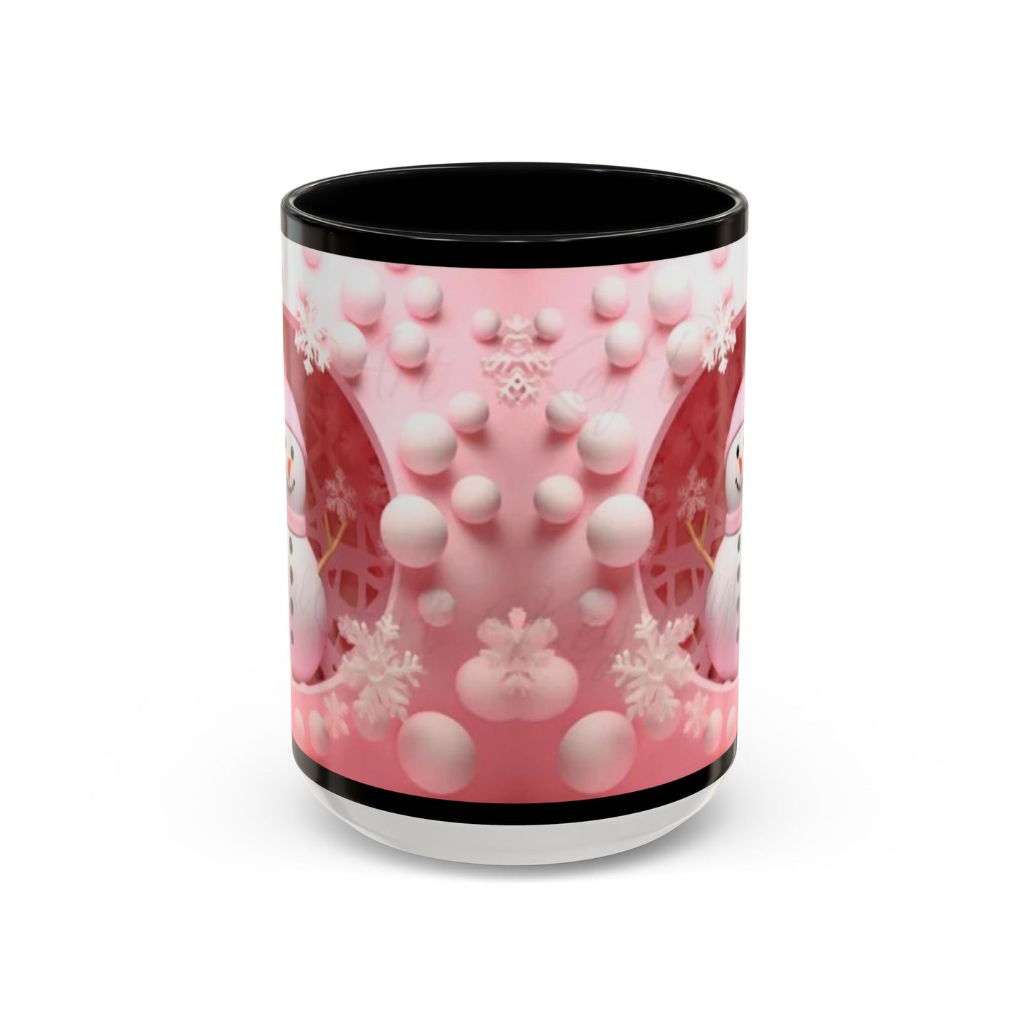 Snowman Coffee Mug, Pink Heart Winter Design (11oz) Printify