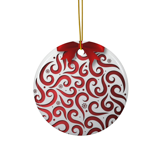 RED CUTOUT DESIGN Ceramic Ornament Printify