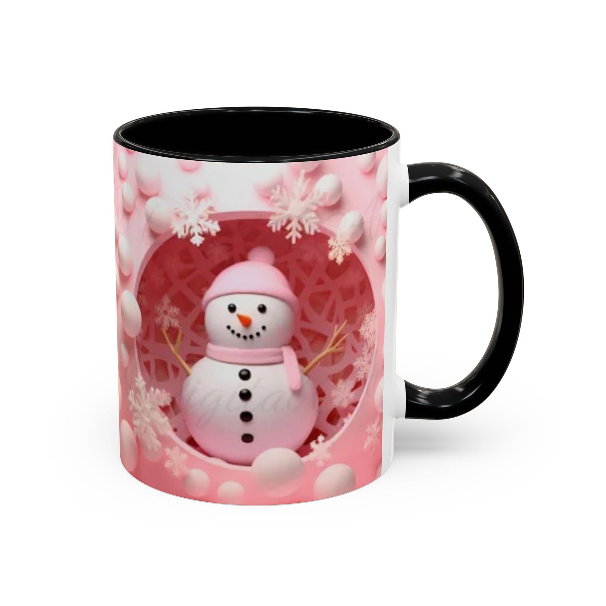 Snowman Coffee Mug, Pink Heart Winter Design (11oz) Printify