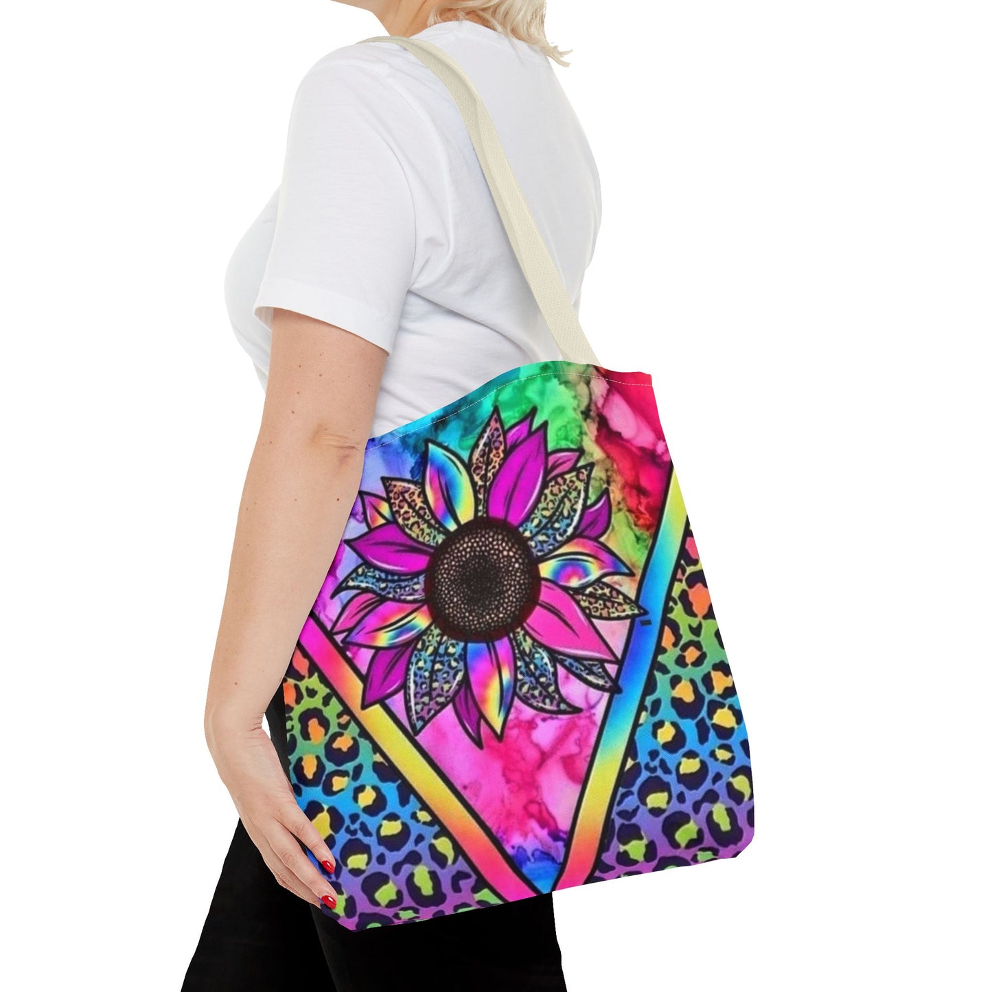 Rainbow Animal, Pink Flower, Rainbow Stripes 3 Designs 3 sizes - Tote Bag (AOP) - Rock n Royalty Designs