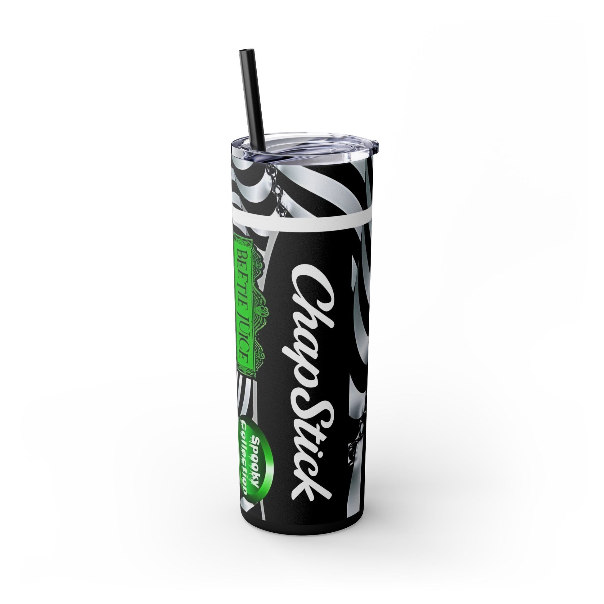 HALLOWEEN BEETLE JUICE CHAPSTICK - Skinny Tumbler with Straw, 20oz - Rock n Royalty Designs