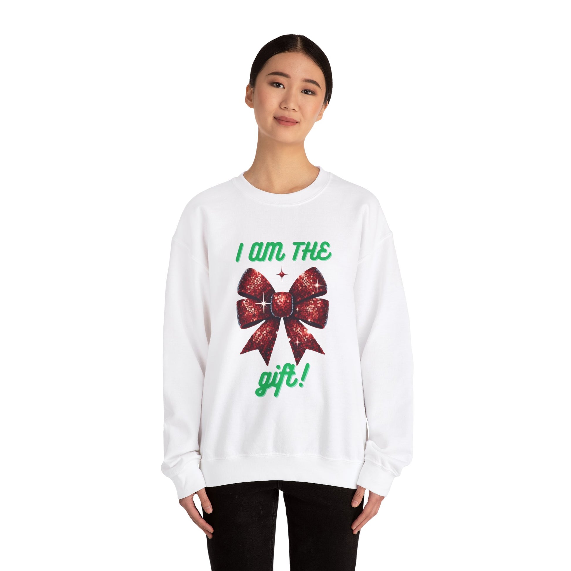 I Am The Gift Christmas Sweatshirt | Funny Holiday Red Bow Crewneck Printify