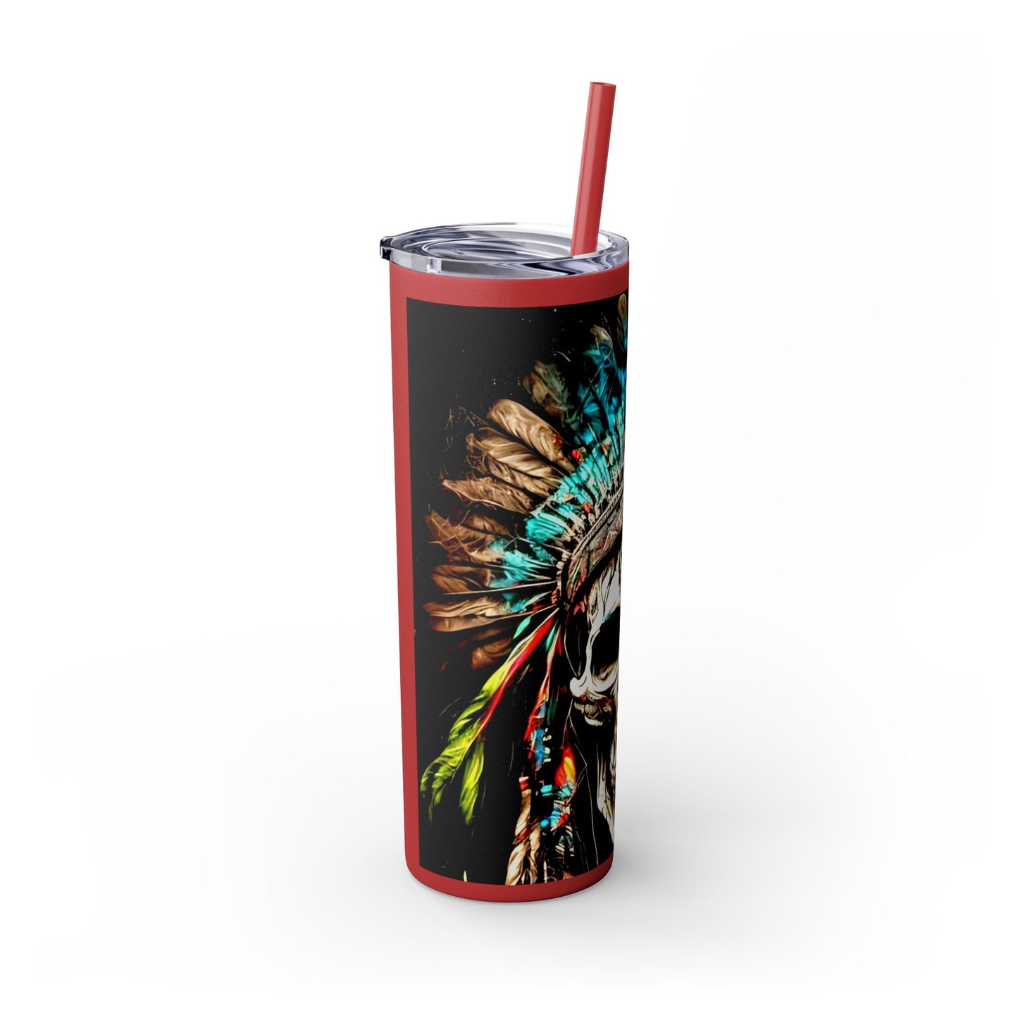 All colors Skull Indian - Skinny Tumbler with Straw, 20oz Printify