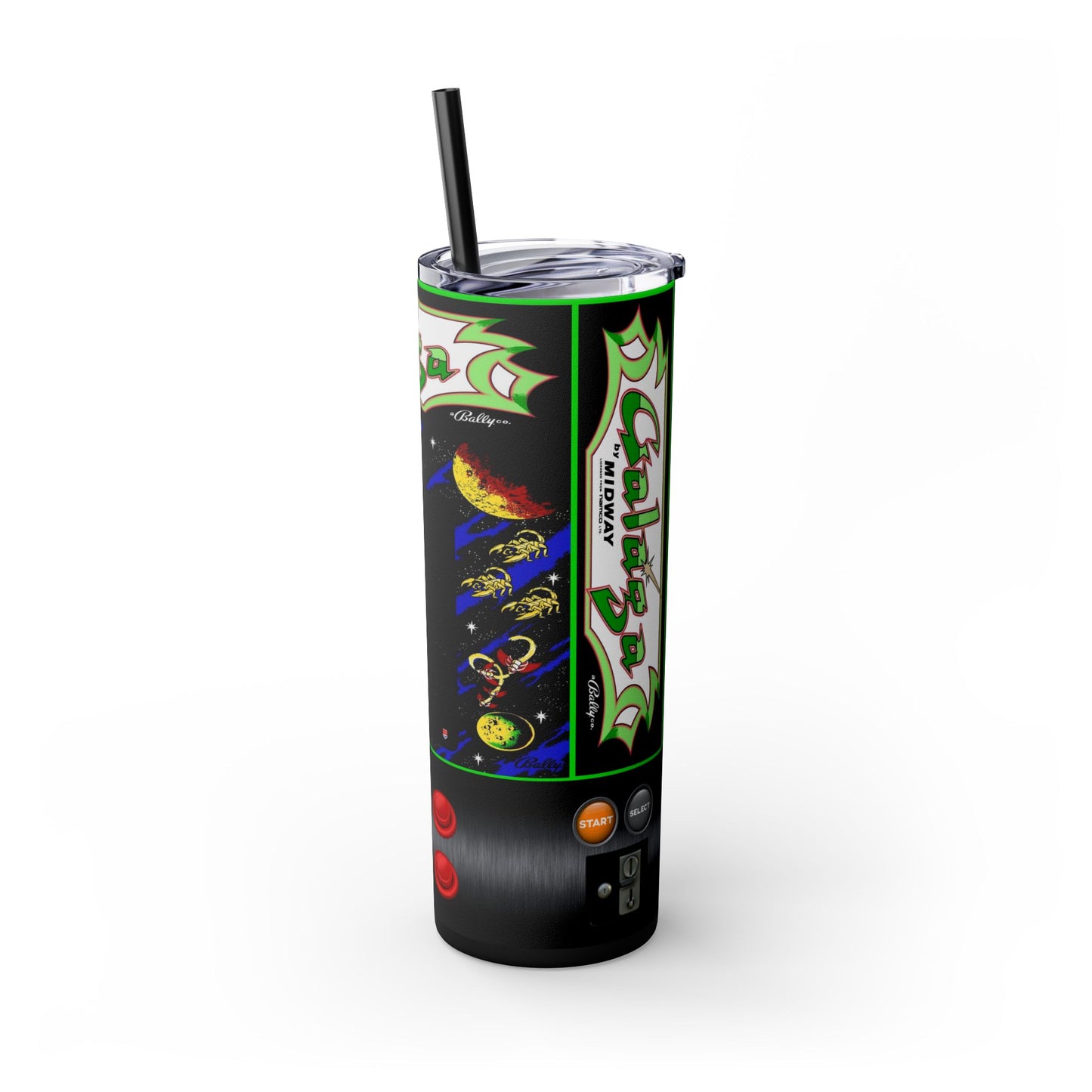 GALAGA ARCADE GAME- Skinny Tumbler with Straw, 20oz - Rock n Royalty Designs