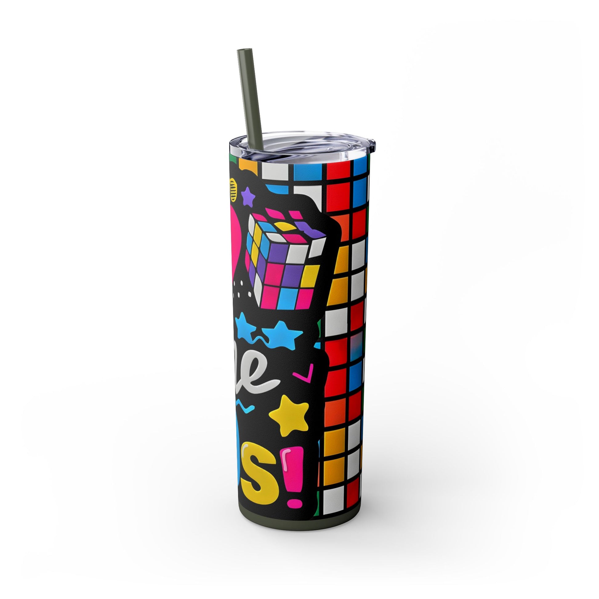 I ❤️ the 80s - Rubeks Cube Edition - Skinny Tumbler with Straw, 20oz ) / - Rock n Royalty Designs