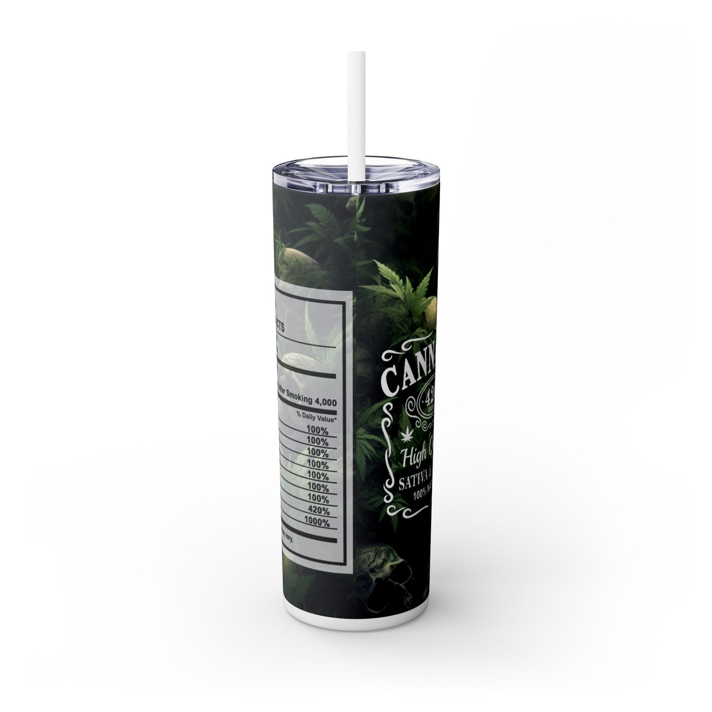 CANNABIS + Servings - Skinny Tumbler with Straw, 20oz - Rock n Royalty Designs