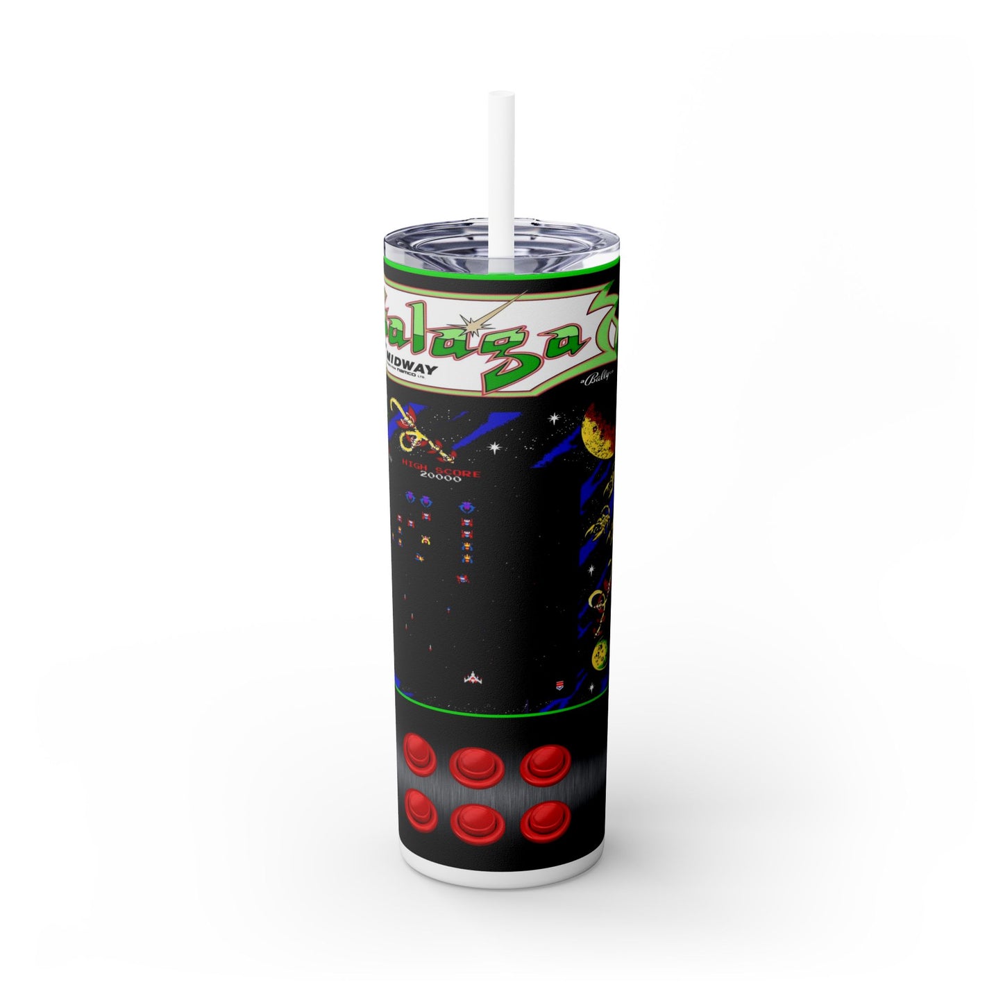 GALAGA ARCADE GAME- Skinny Tumbler with Straw, 20oz - Rock n Royalty Designs