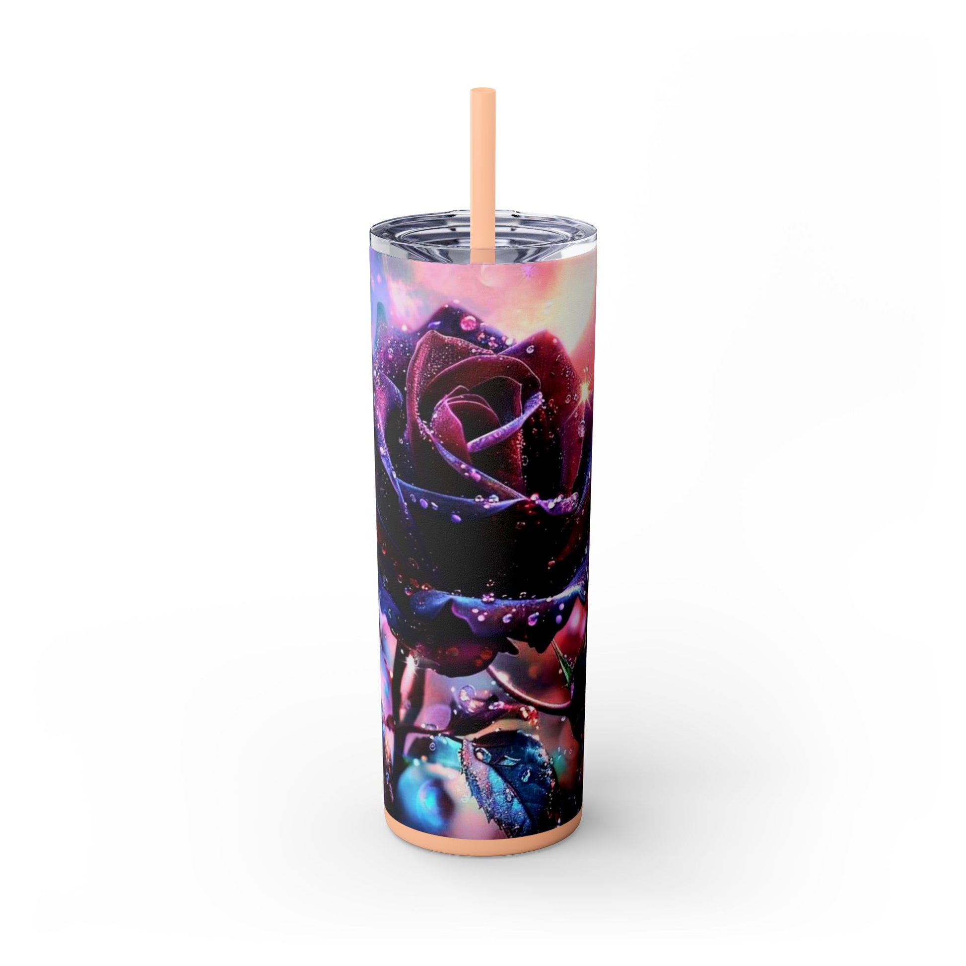 PURPLE ROSE BLUE BFLY - Skinny Tumbler with Straw, 20oz - Rock n Royalty Designs