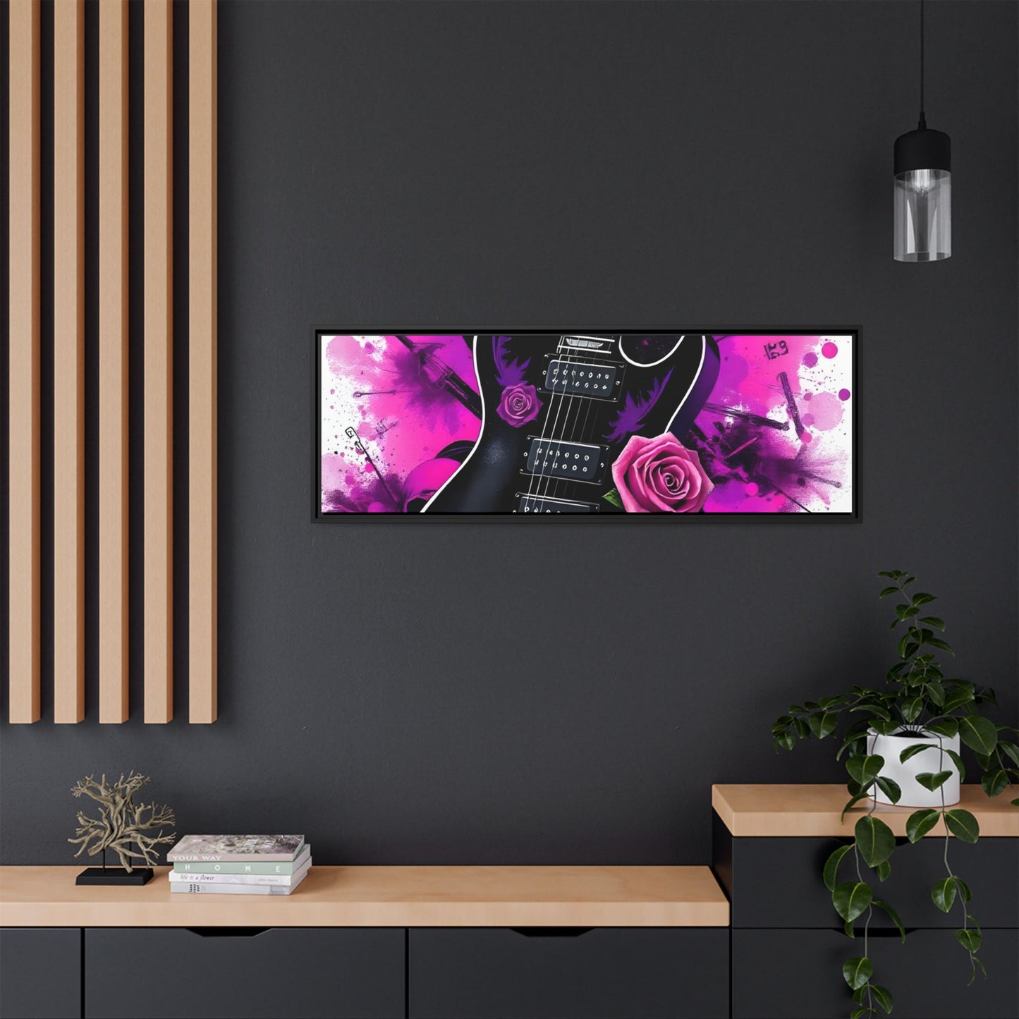 Canvas Art Print 1 of 4 - VIBRAINT Purple Guitar with Skulls and Pink Roses - Rock n Royalty Designs