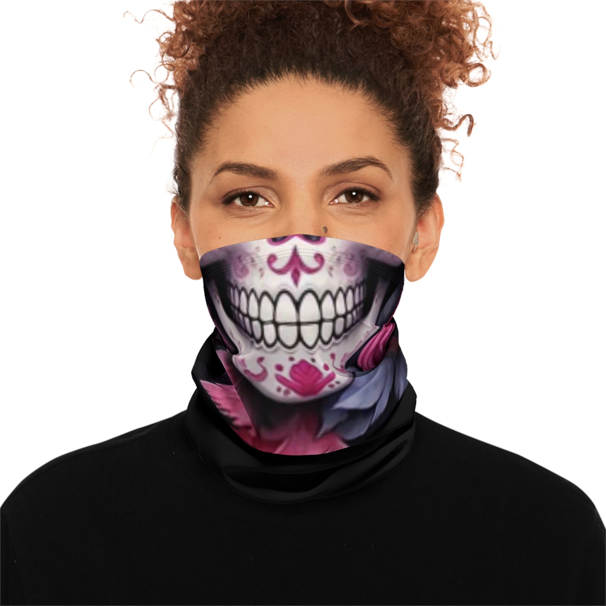 Skull Pink Blue Womans Neck Gaiter With Drawstring - Rock n Royalty Designs