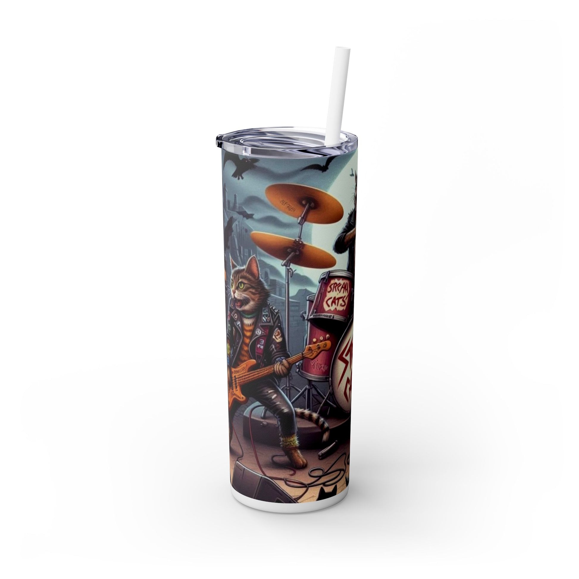 The Cats are Stray -  Skinny Tumbler with Straw, 20oz Printify