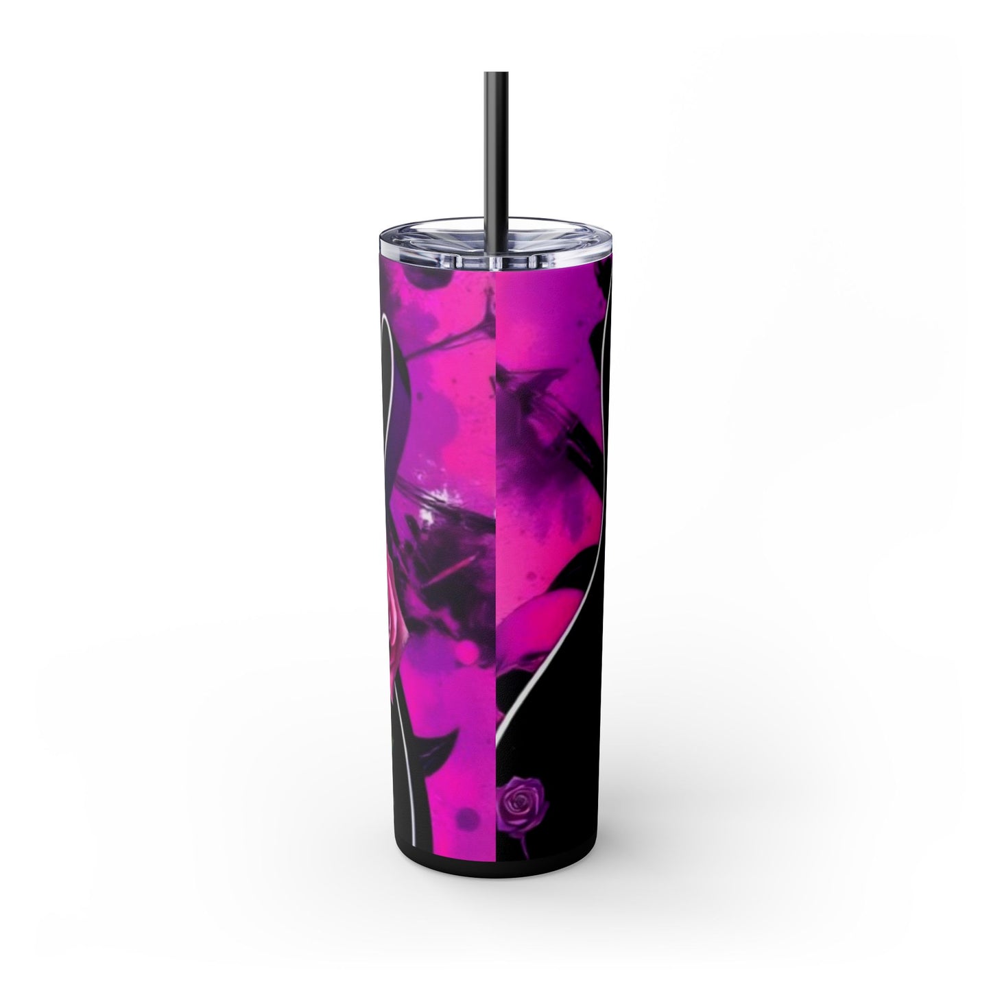 Series 1 of 4 - VIBRAINT Purple Guitar with Skulls and Pink Roses,Skinny Tumbler with Straw, 20oz - Rock n Royalty Designs