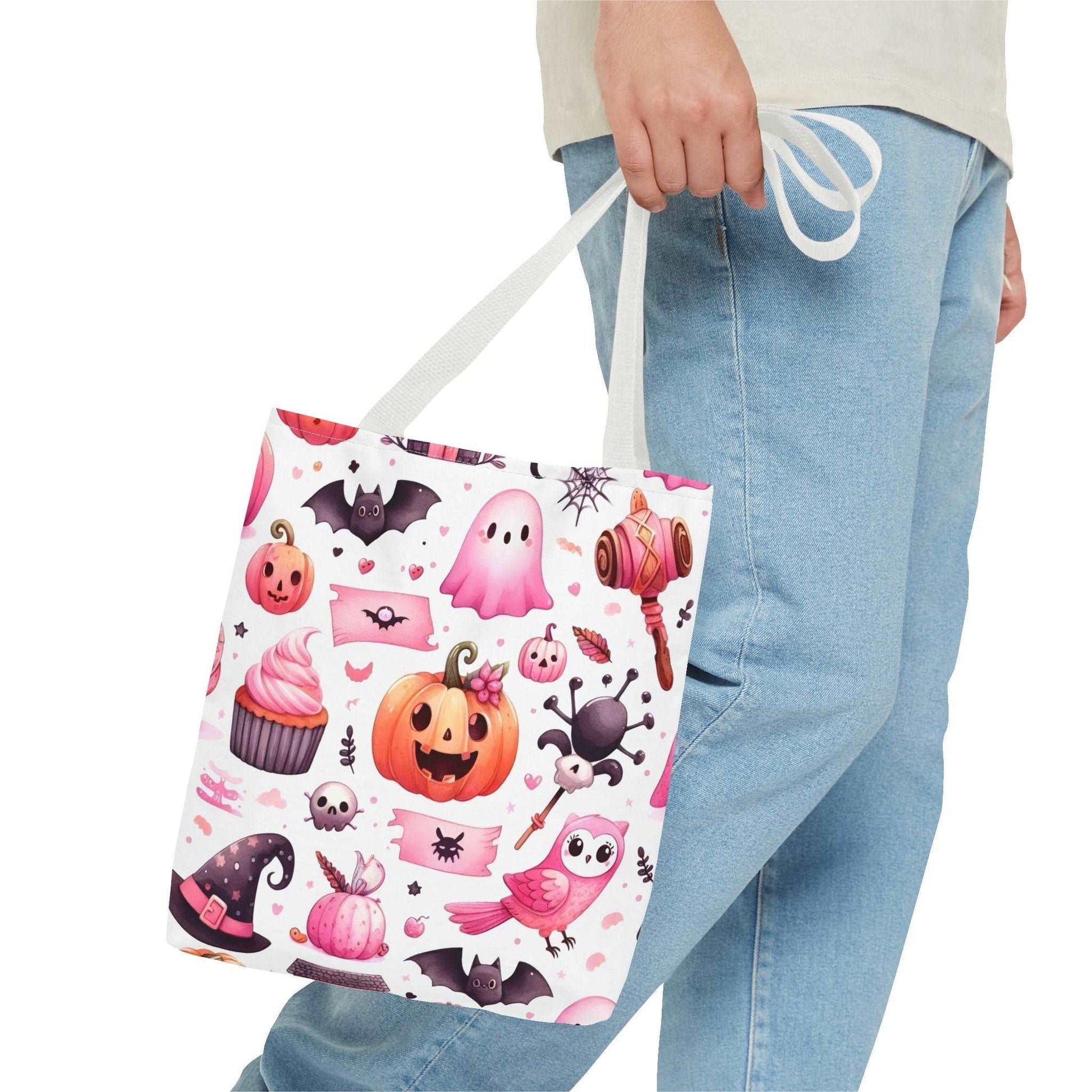 "Kawaii Halloween Tote Bag - Cute Ghost, Pumpkin & Spooky Treats Design"