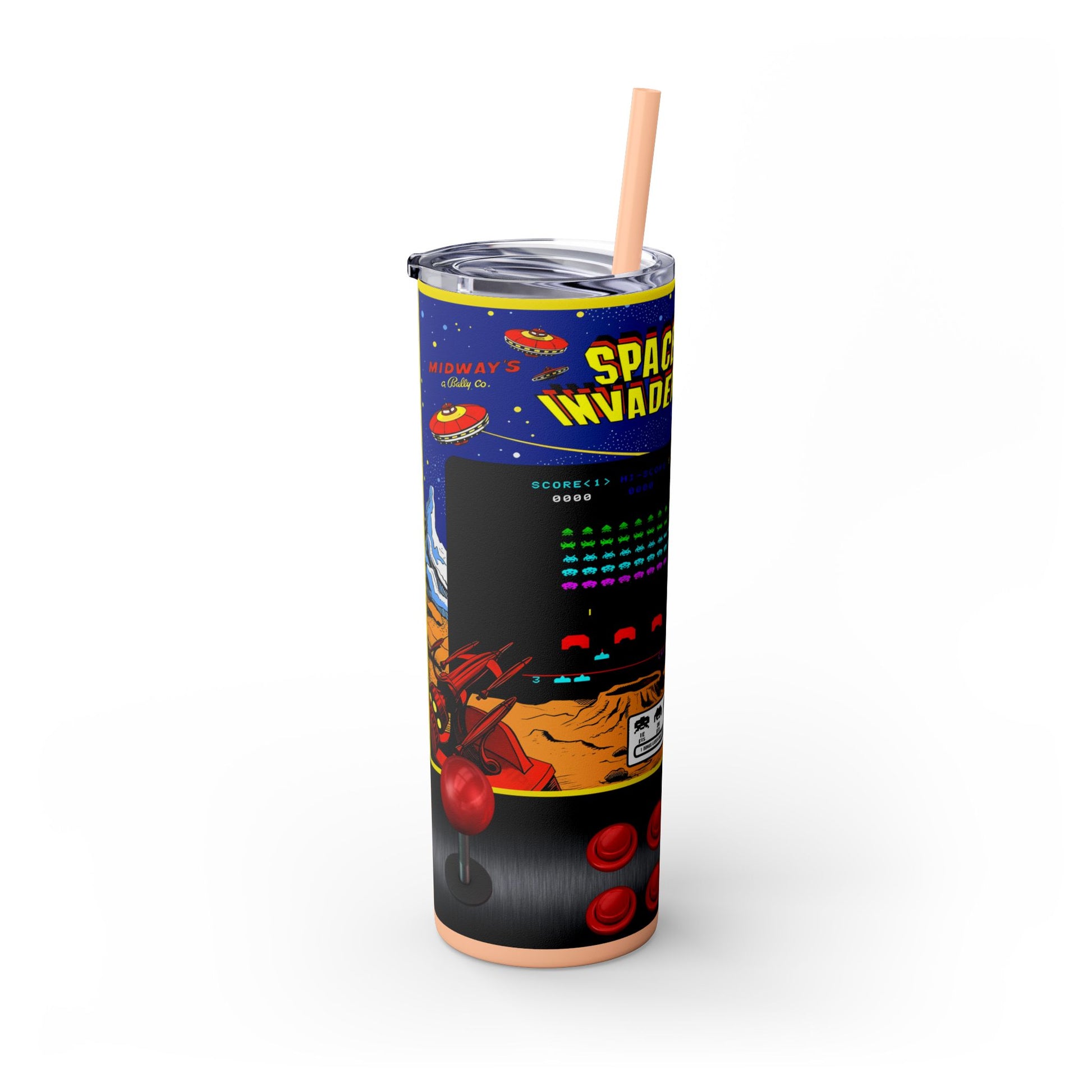 SPACE INVADERS ARCADE GAME - Skinny Tumbler with Straw, 20oz - Rock n Royalty Designs