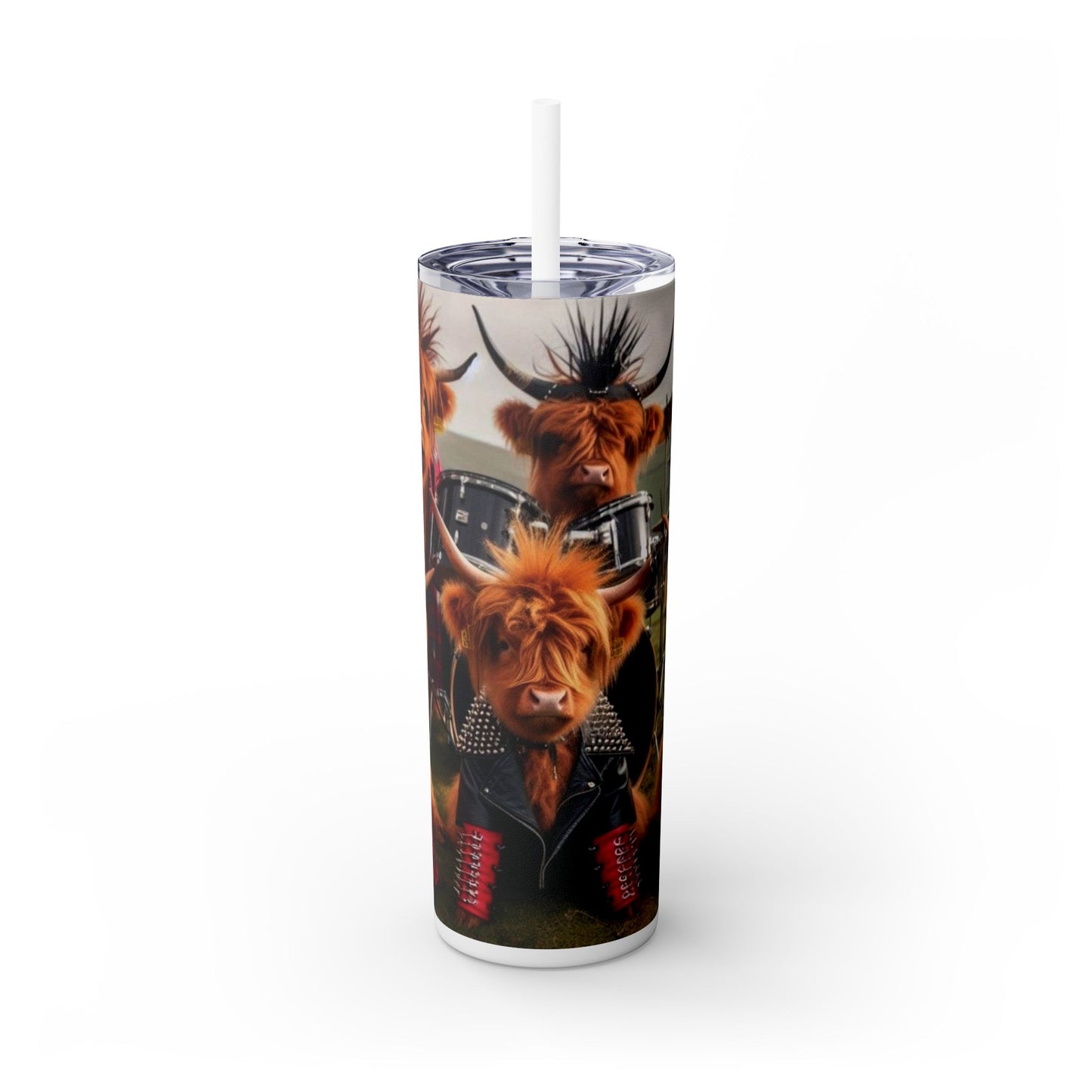 Cow Band -Skinny Tumbler with Straw, 20oz - Rock n Royalty Designs