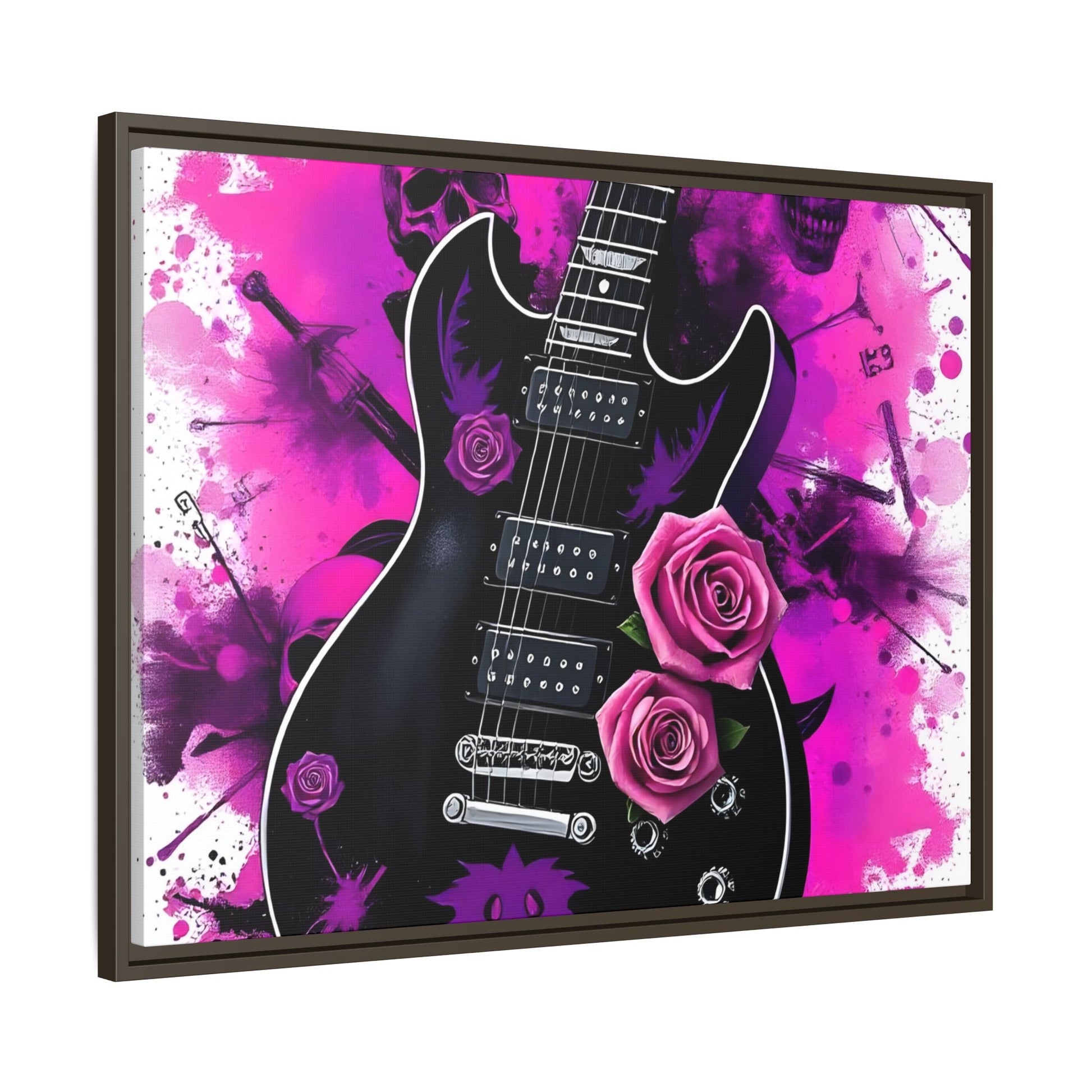 Canvas Art Print 1 of 4 - VIBRAINT Purple Guitar with Skulls and Pink Roses - Rock n Royalty Designs