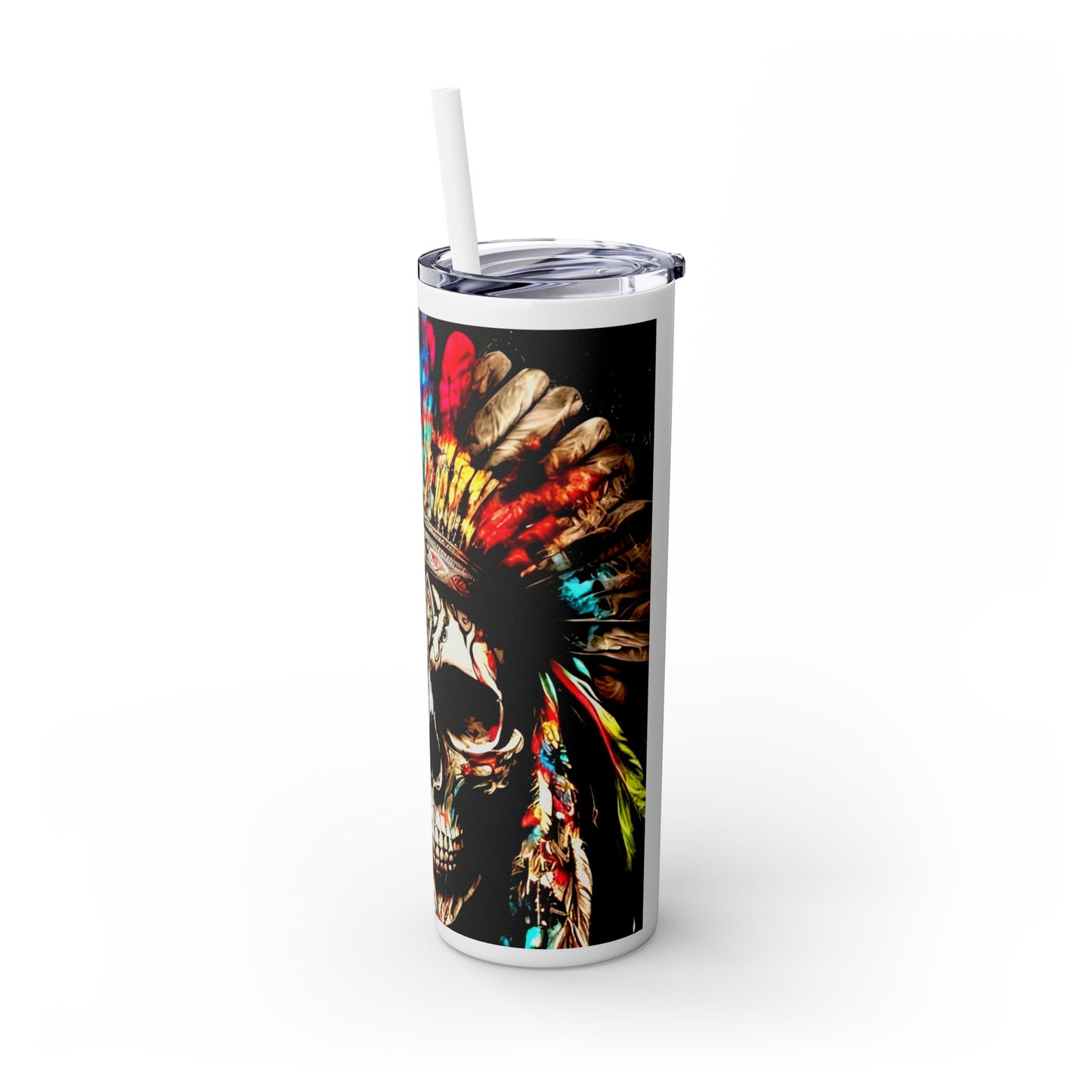 All colors Skull Indian - Skinny Tumbler with Straw, 20oz Printify