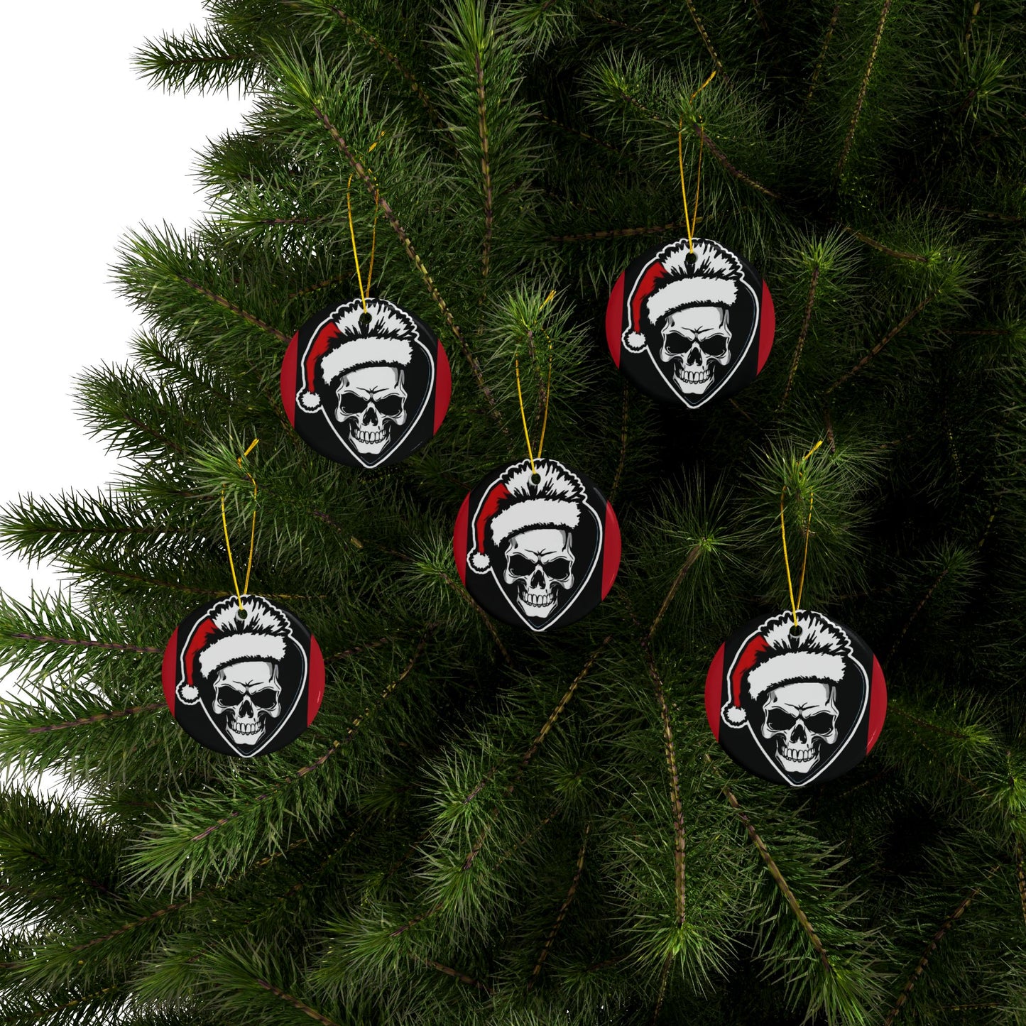 Skull Santa Hat , Ceramic Ornaments, 2-Side Print, (1pc, 3pcs, 5pcs, 10pcs) - Rock n Royalty Designs