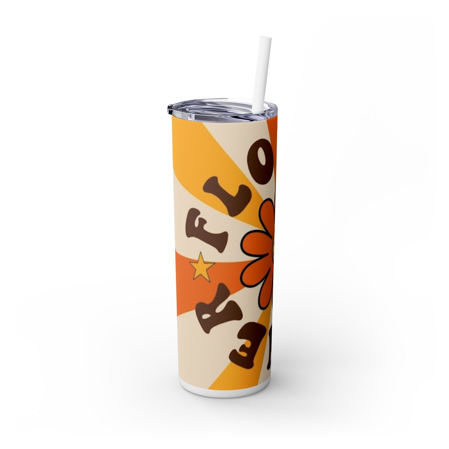 FLOWER POWER 60s -Skinny Tumbler with Straw, 20oz - Rock n Royalty Designs