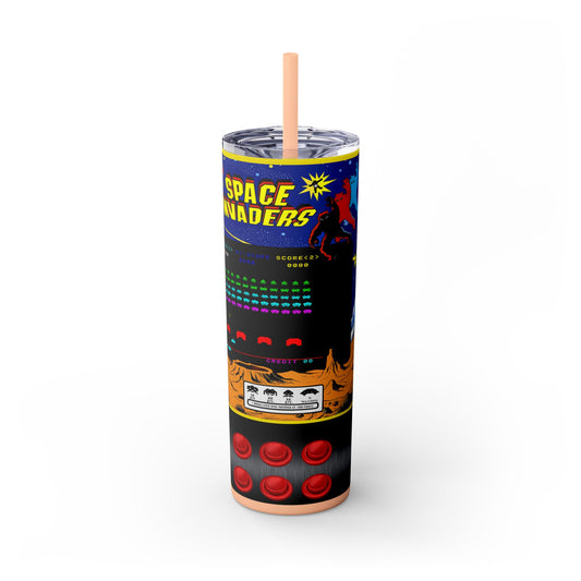 SPACE INVADERS ARCADE GAME - Skinny Tumbler with Straw, 20oz - Rock n Royalty Designs