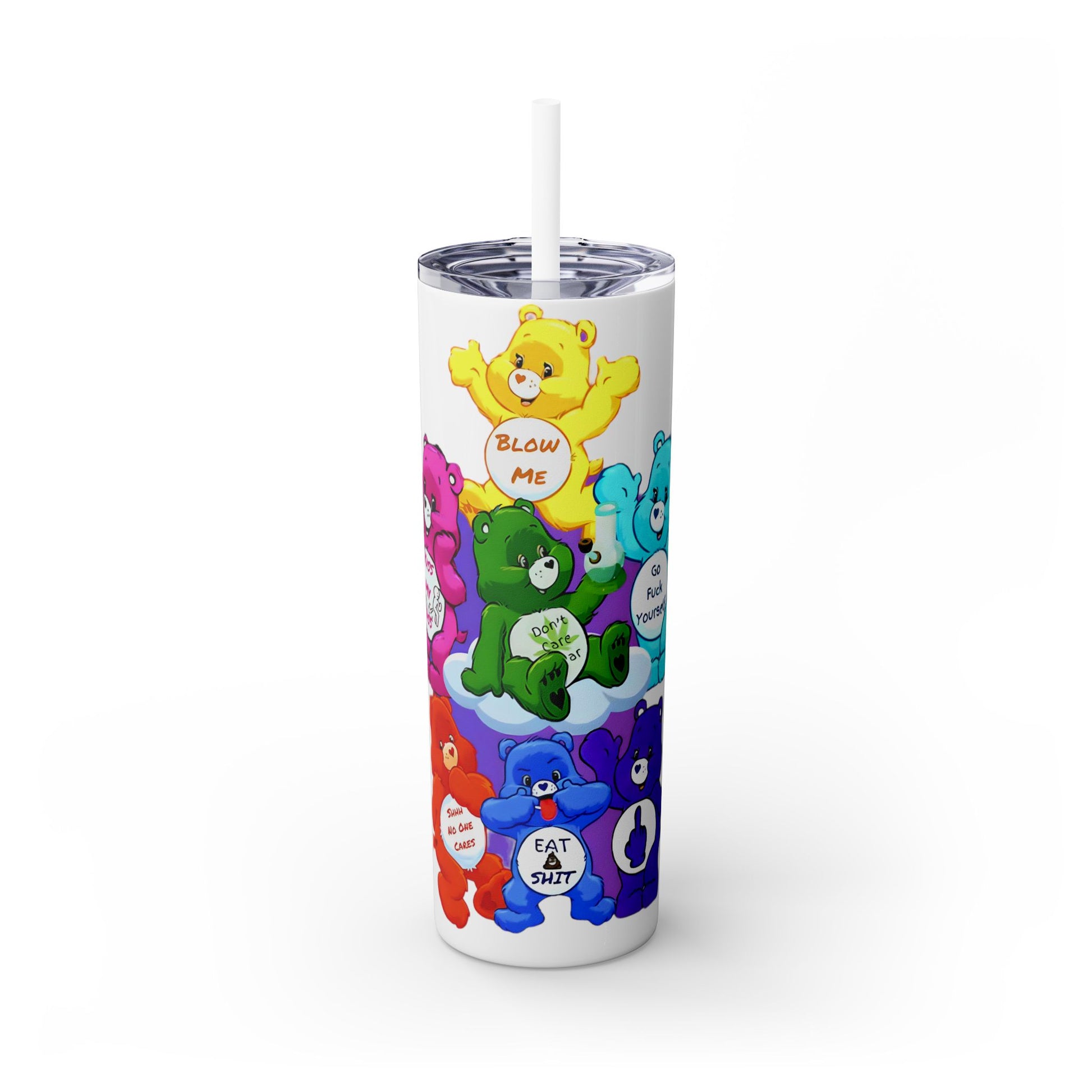 THE CAST OF NO CARE BEARS -,Skinny Tumbler with Straw, 20oz - Rock n Royalty Designs