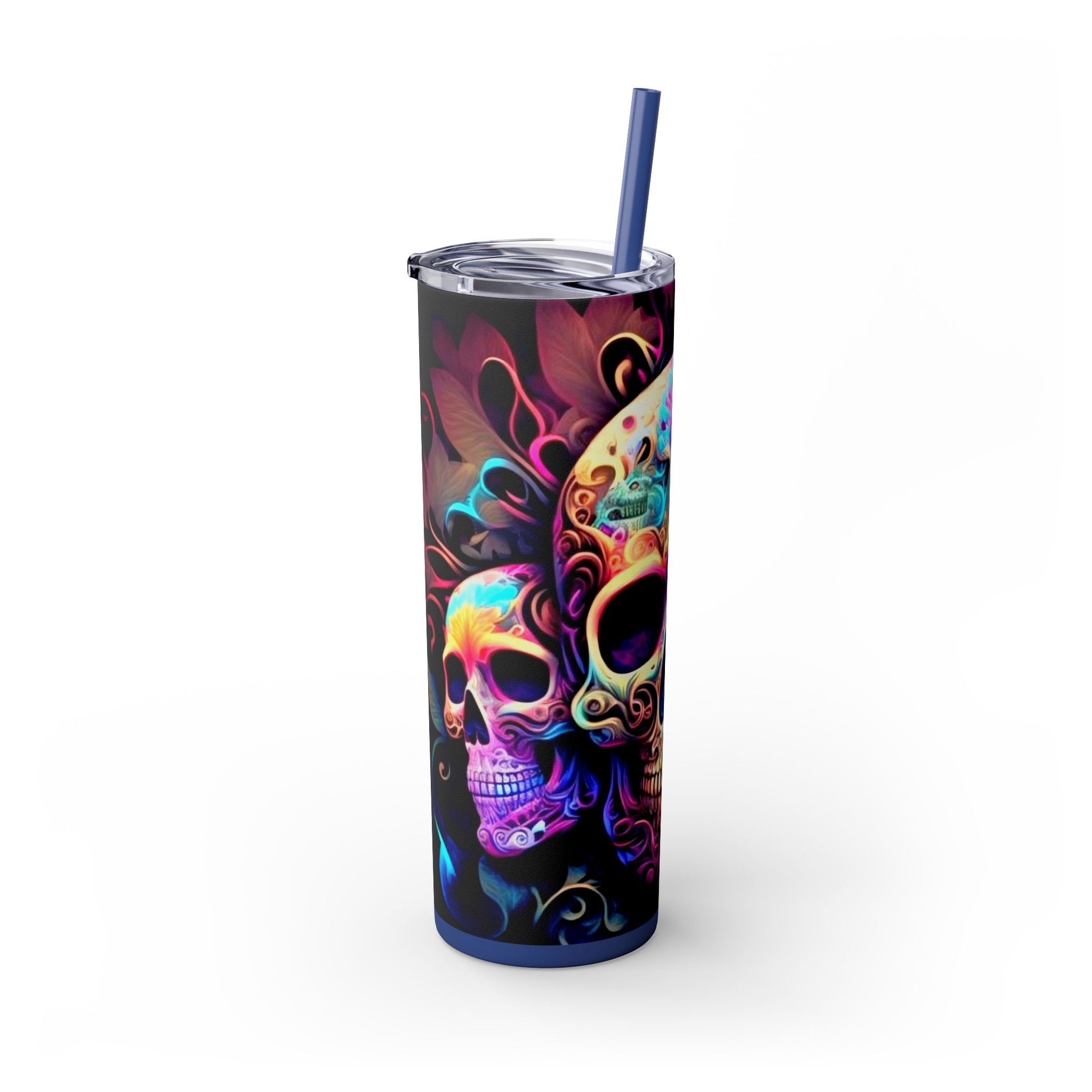 Vibraint Colorful Skulls -Skinny Tumbler with Straw, 20oz Printify