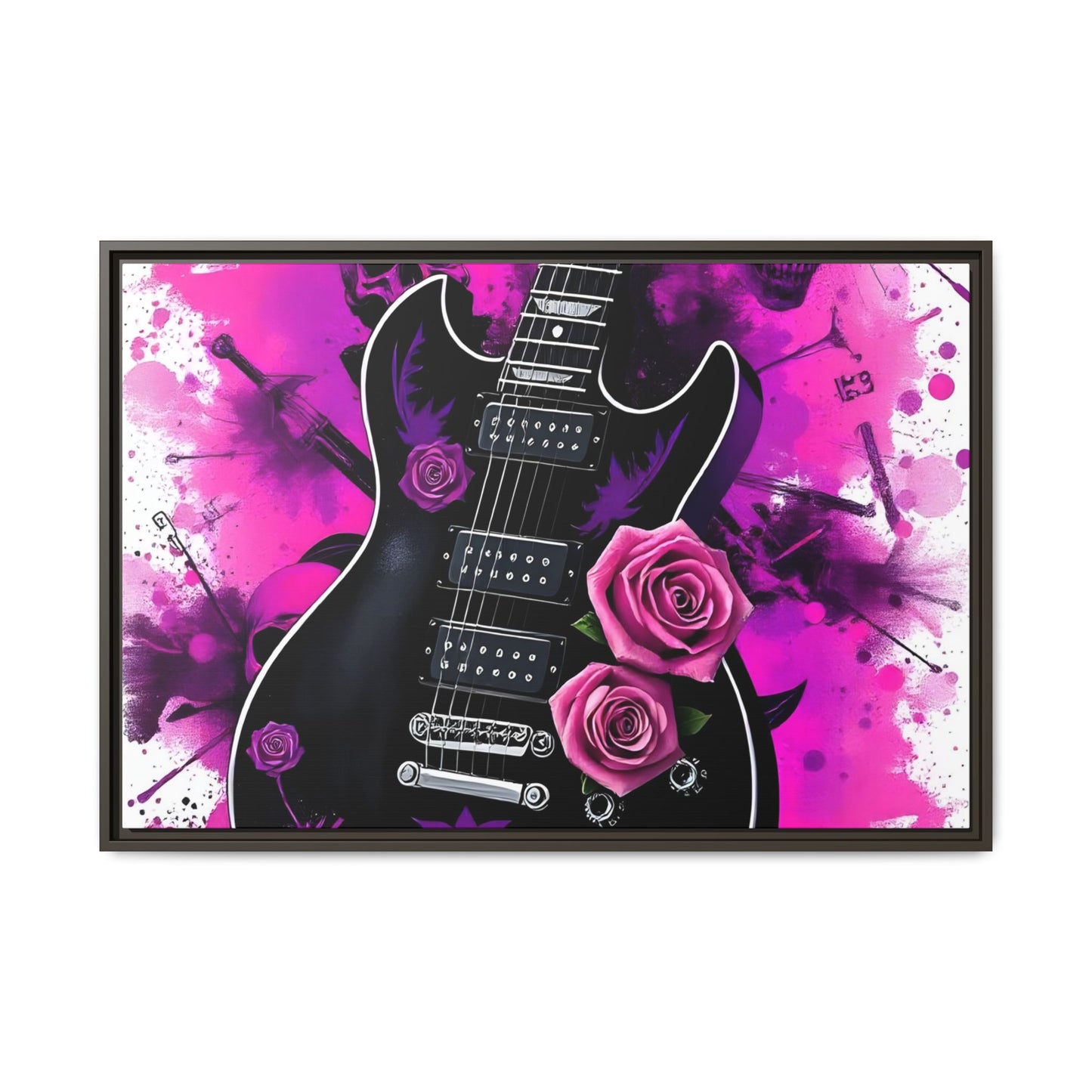 Canvas Art Print 1 of 4 - VIBRAINT Purple Guitar with Skulls and Pink Roses - Rock n Royalty Designs