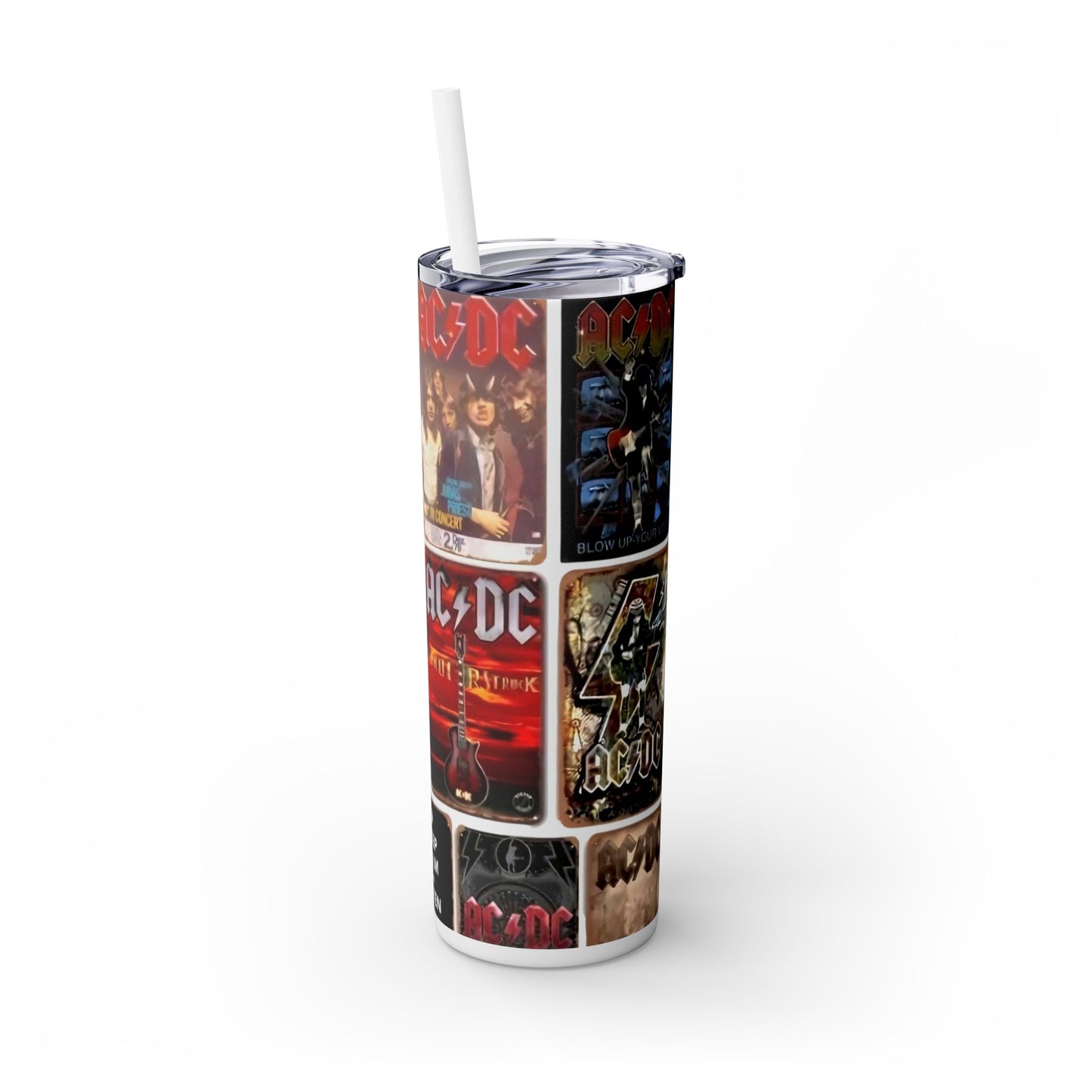 AC/DC ALBUMS - Skinny Tumbler with Straw, 20oz - Rock n Royalty Designs