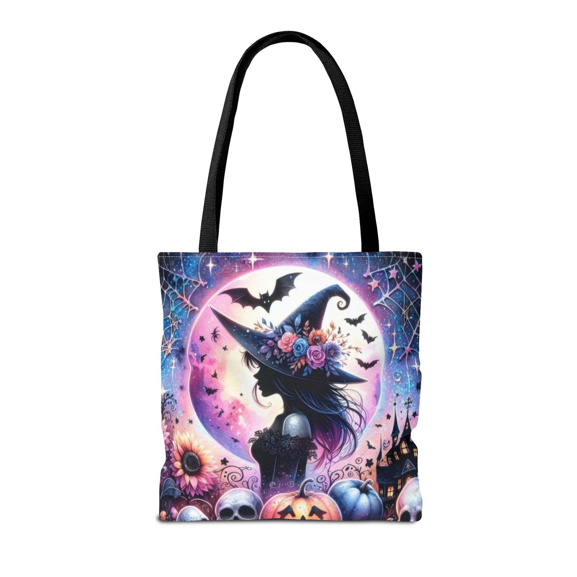 "Mystical Witch Tote Bag - Celestial Moon and Bat Design (AOP)"